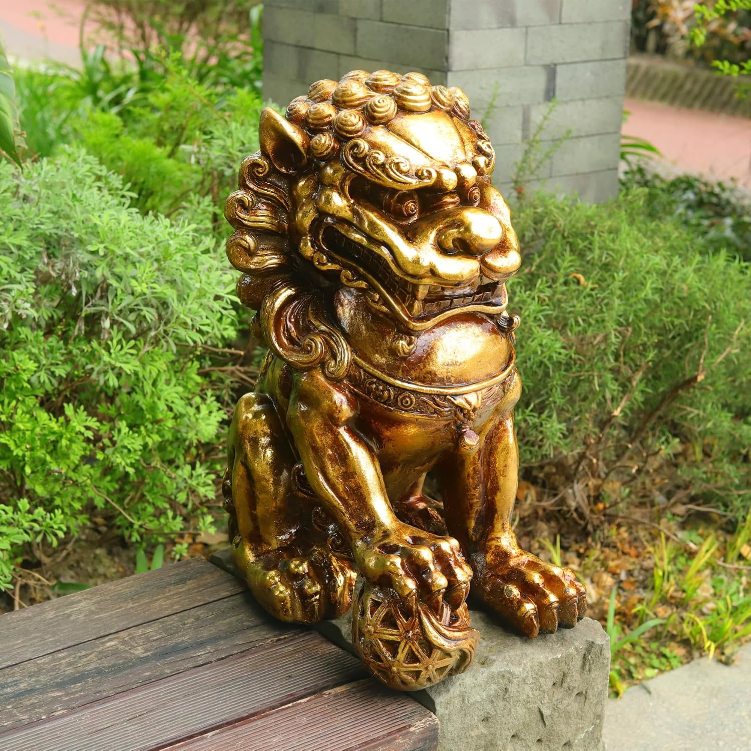 ZOEJADE 21" H Large Resin Guardian Lion Sculpture Chinese Feng Shui Home Outdoor Decor Asian Lion Figurine for BALLntrance Yard Gifts Wealth Prosperity Male Foo Fu Dogs Statues