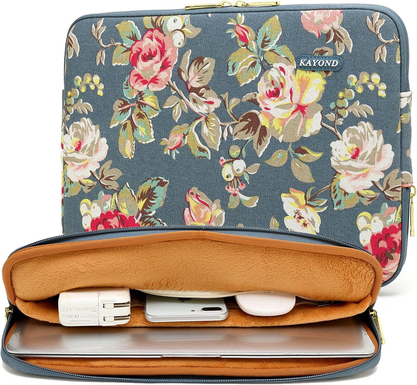 kayond Water-Resistant Canvas 14.1 Inch Laptop Sleeve-Blue Water Hyacinth