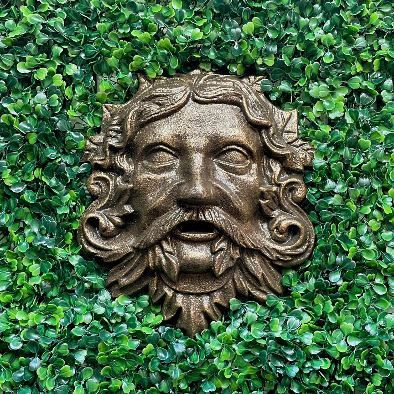 Zeckos Cast Iron Celtic Green Man Wall Décor Art Hanging - Bronze Finish - Symbol of Nature's Rebirth and Growth - Indoor/Outdoor Garden Sculpture - 9.75" Tall - Easy to Hang Wall Home Decor