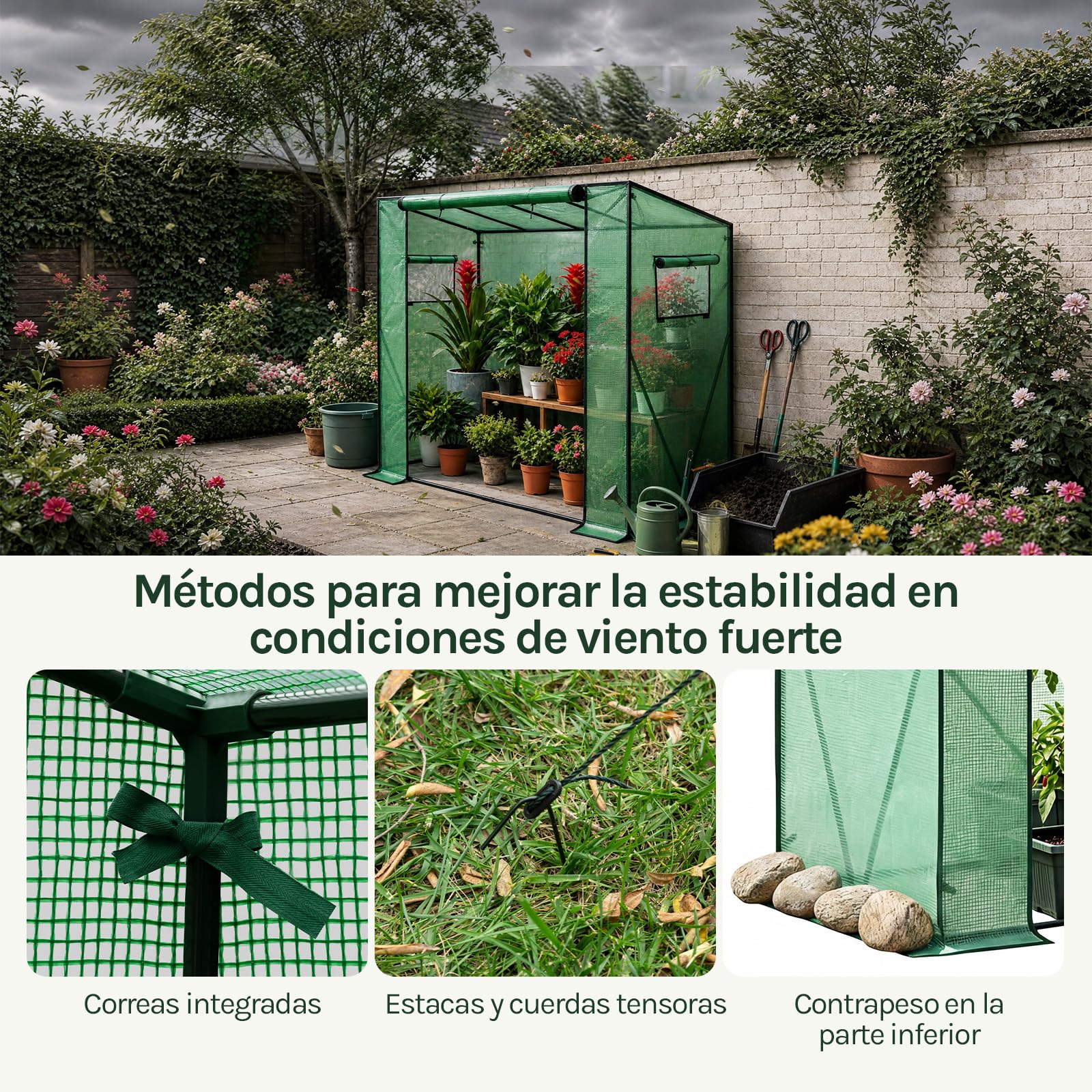 WOLTU Invernadero de Jardín, Invernadero para Cultivo Plantas Semilla, 200x77x146/169 cm, Estructura Metal, PE de 130g/m2, Impermeable, Rresistente al Viento y Rayos UV, Verde