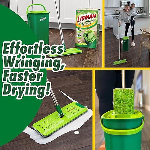 Miniatura 5 de Libman Sistema de fregona y cubeta Rinse 'n Wring, fregona de microfibra seca y húmeda para limpieza de pisos, madera dura, laminado, limpiador de
