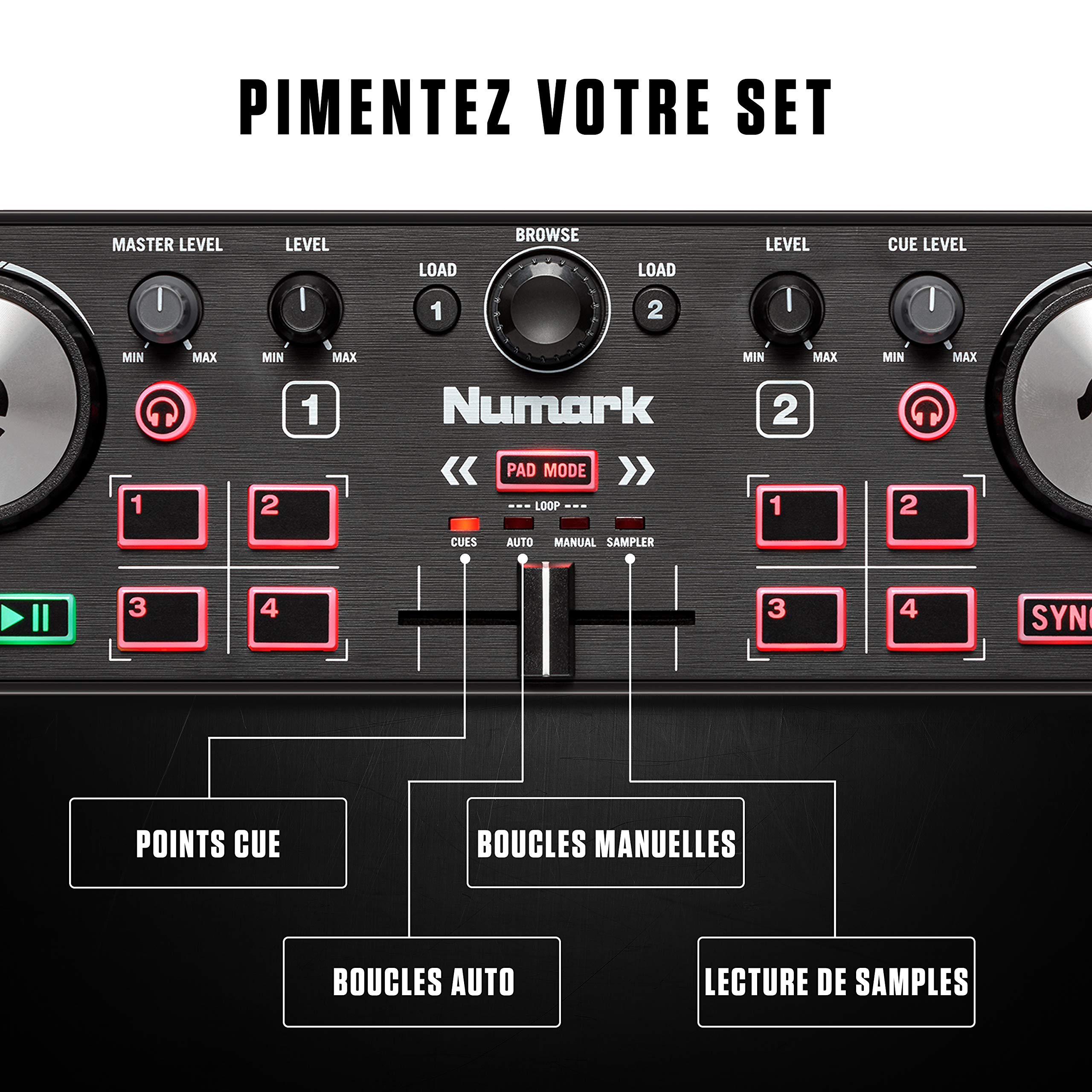 Numark DJ2GO2 Touch Controleur DJ 2 Canaux Portable avec Table de Mixage et Carte Son Intégrées et Platines Tactiles, Livré avec Serato DJ Lite