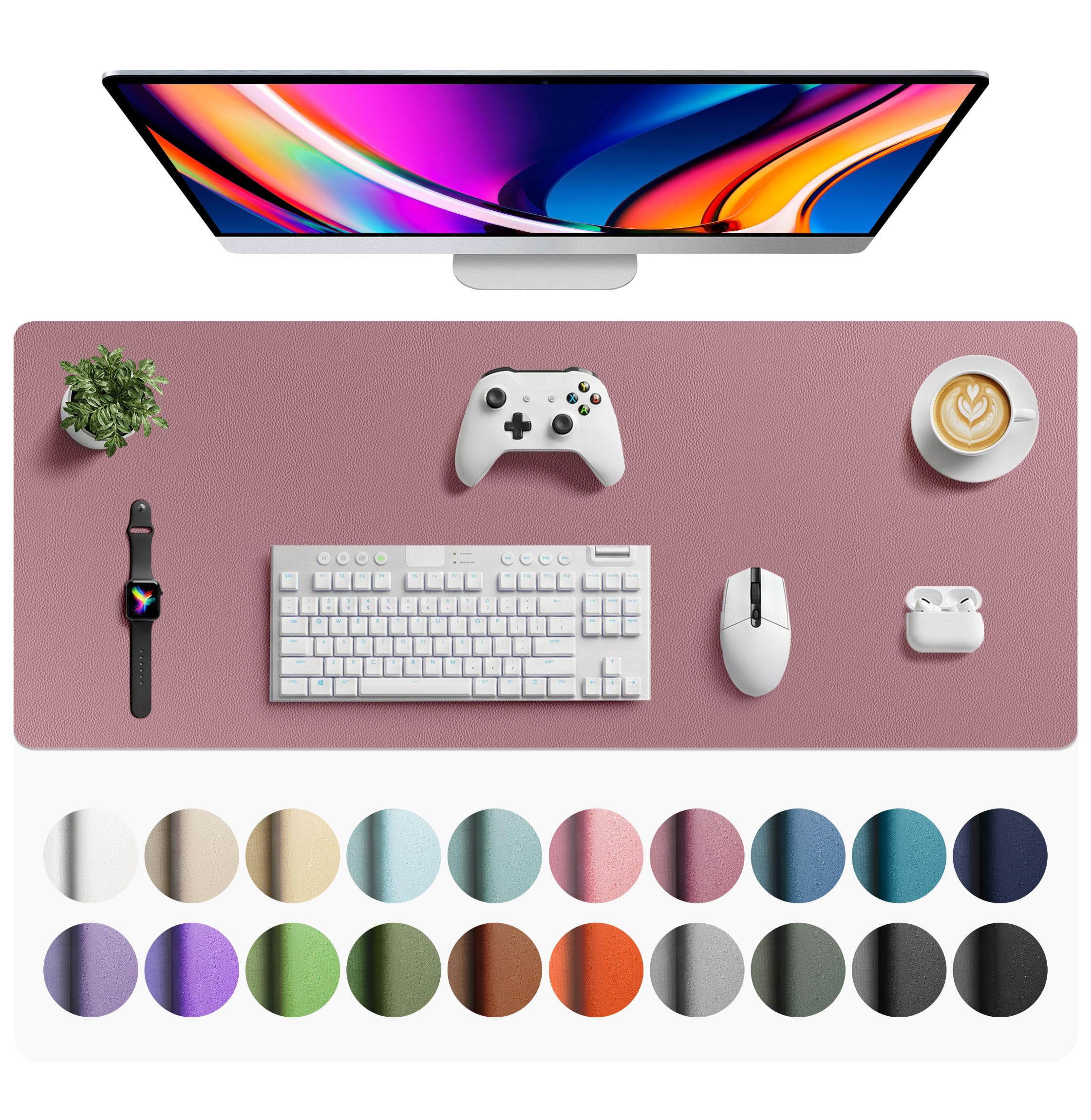 Aothia Faux Leather Desk Mat Large Mouse Pad (42" x 17", Dark Pink) | Protects Your Desk with Waterproof PU Leather - main product image