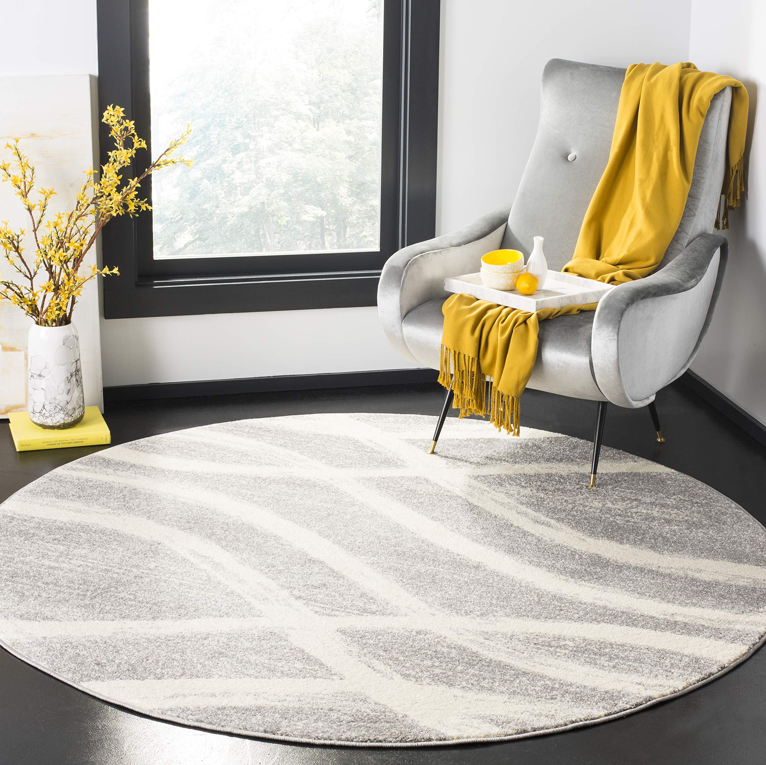 SAFAVIEH Adirondack Round Rug 4 ft, Modern Wave Gray & Cream ADR125B