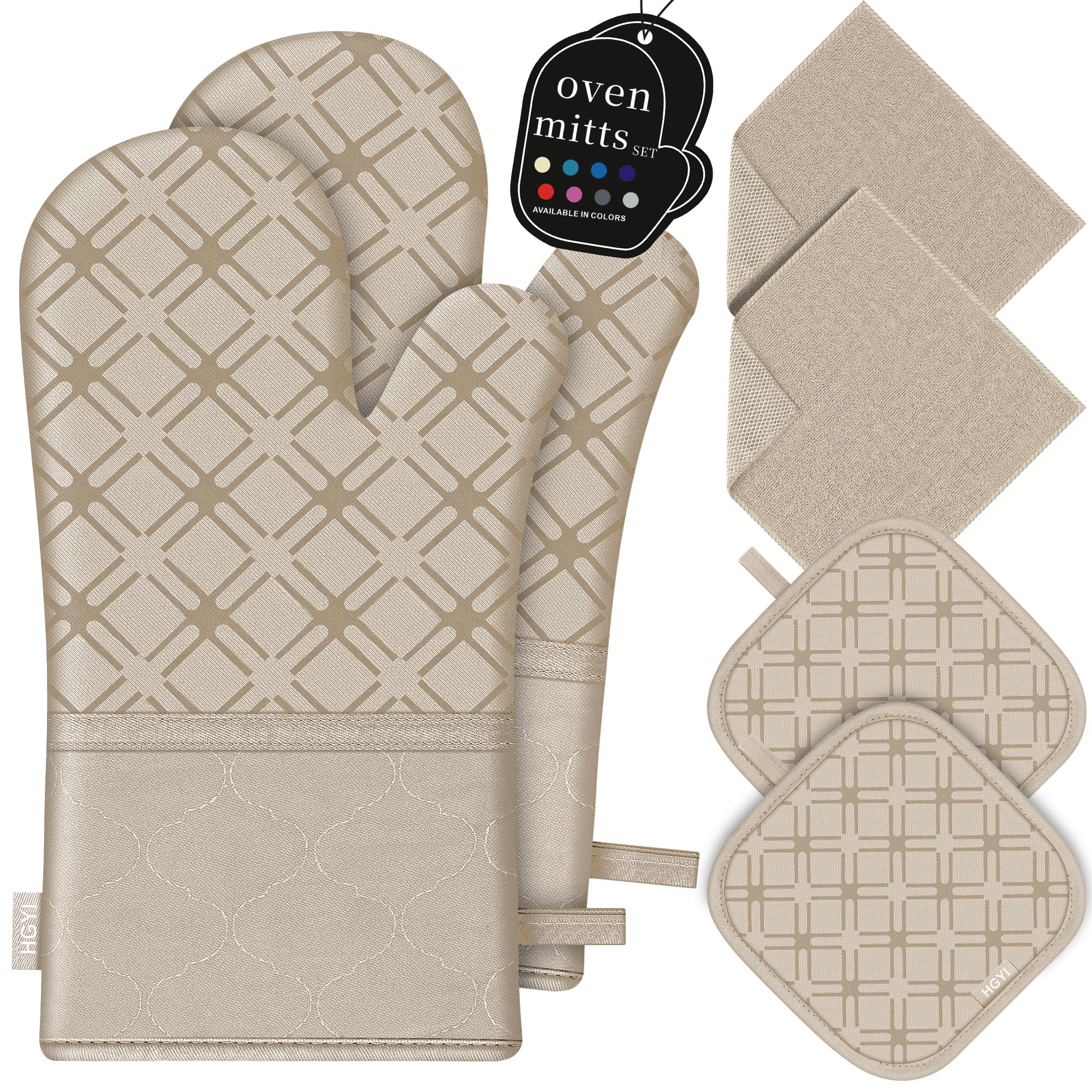 Juego de 6 manoplas de horno y soportes para ollas con paño de limpieza de microfibra, manoplas de horno de silicona y soporte para ollas, paños de cocina para cocina, guantes de horno y almohadillas