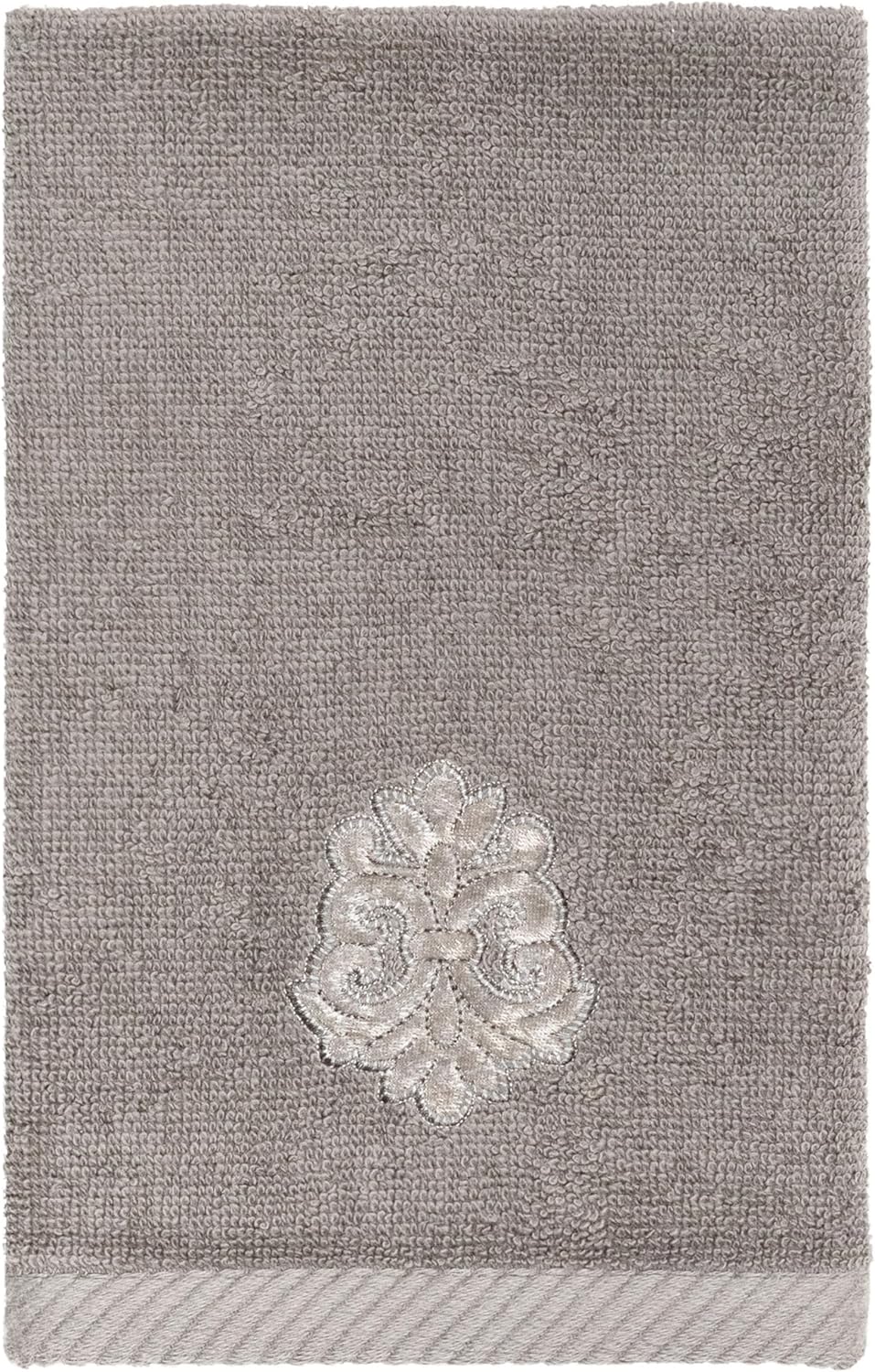Triumph 2-Piece Fingertip Towel Set, Decorative Velvet Crest, Premium Absorbent Cotton, Elegant Touch for Bathrooms, 2 Fingertip Towels, Charcoal