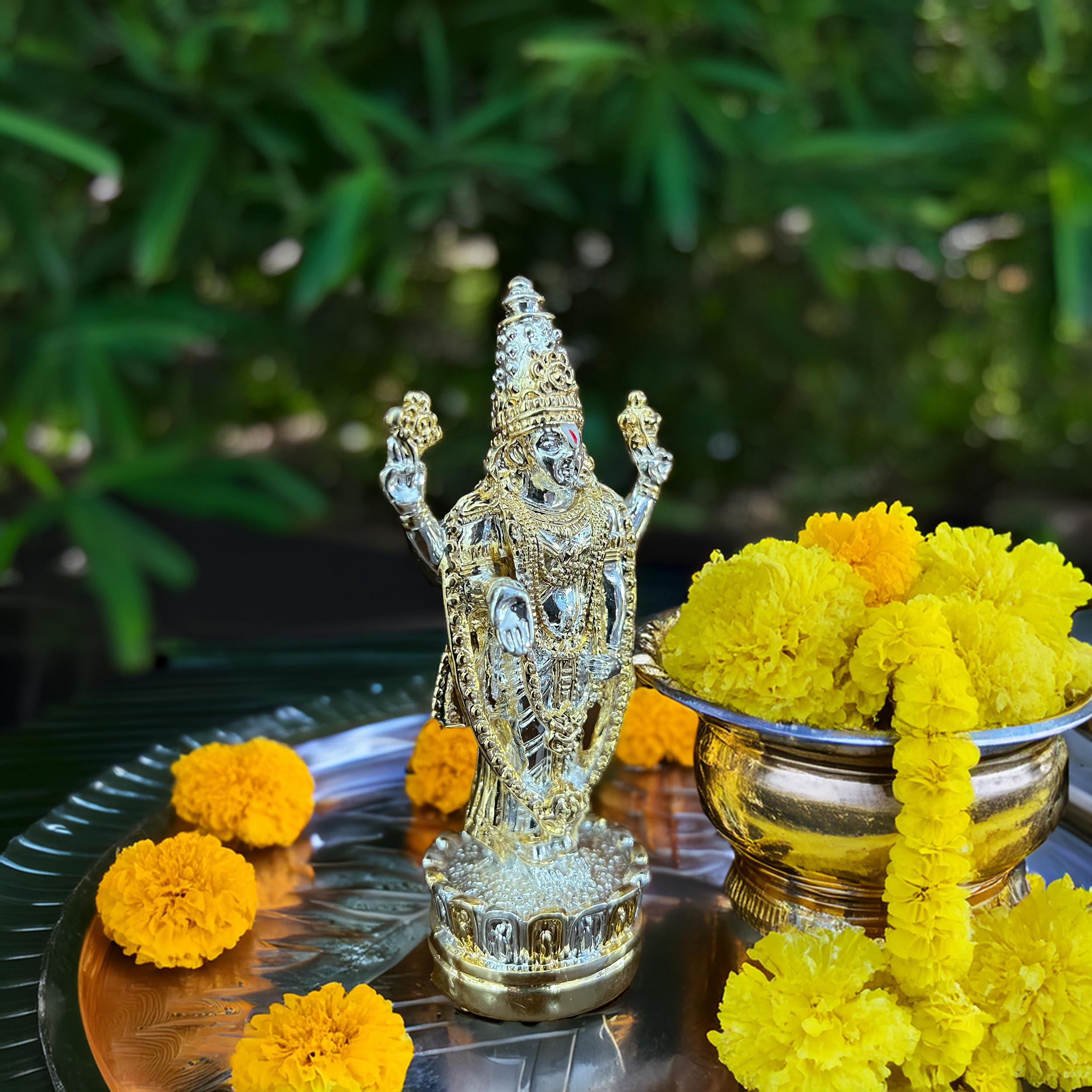 24K Gold & Silver Tirupati Balaji Idol - Car & Home Decor -1