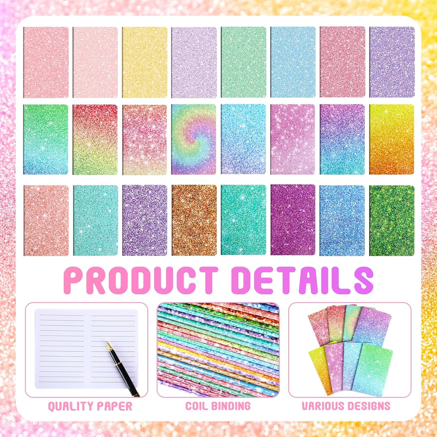 AmazingSpark Back to School Glitter Mini Notepads and Pens Set,Classic image 3