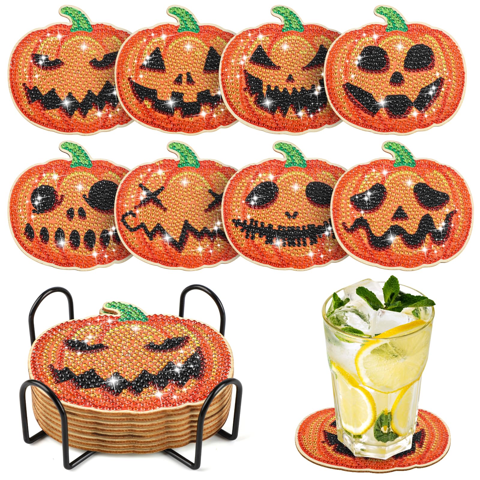 Diamond Painting Untersetzer-Set – 8-teilig Mit Halter, DIY Für Halloween, Weihnachten & Mehr