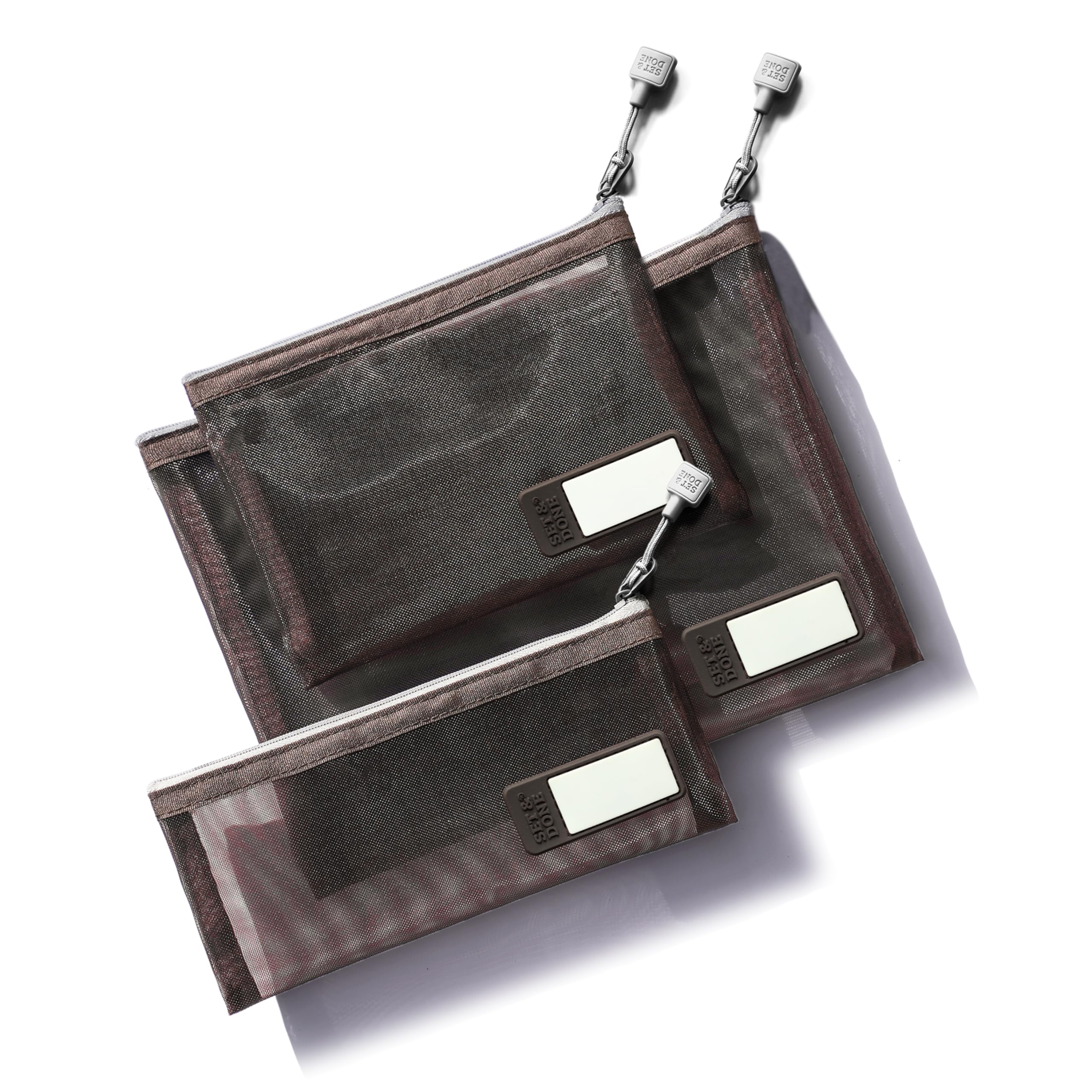 - Set & Done Onama Flexi Mesh Zipper Pouch – Durable Clear Nylon Storage Bag with Name Tab for Makeup, Travel, Diaper Bag & Office Organizing