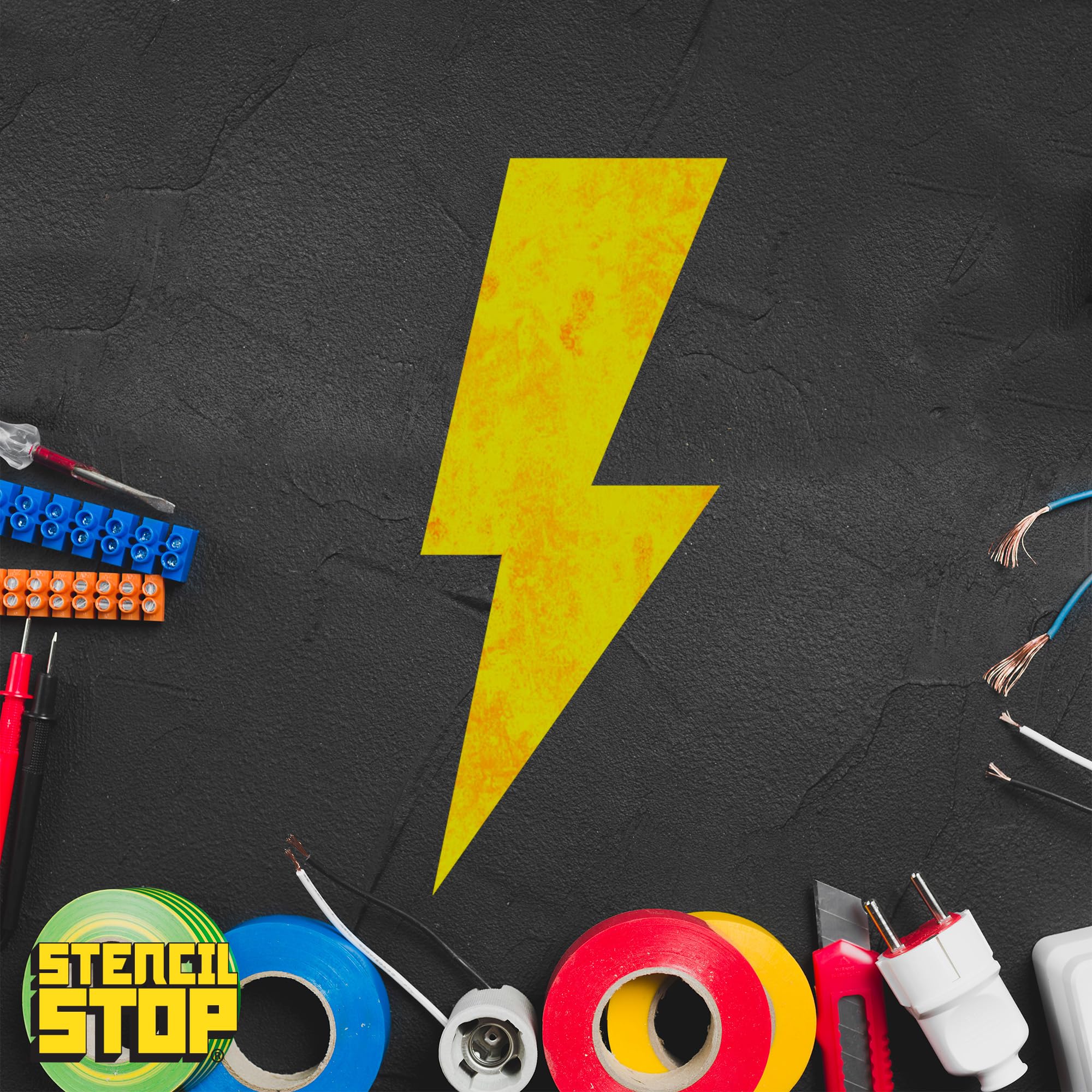 Stencil Stop Szablon Lightning Bolt – 19 x 45 cm – szablony wielokrotnego użytku do malowania na drewnie, ścianach, tkaninach i skałach, trwały plastik mylarowy 14 ml do majsterkowania i projektów