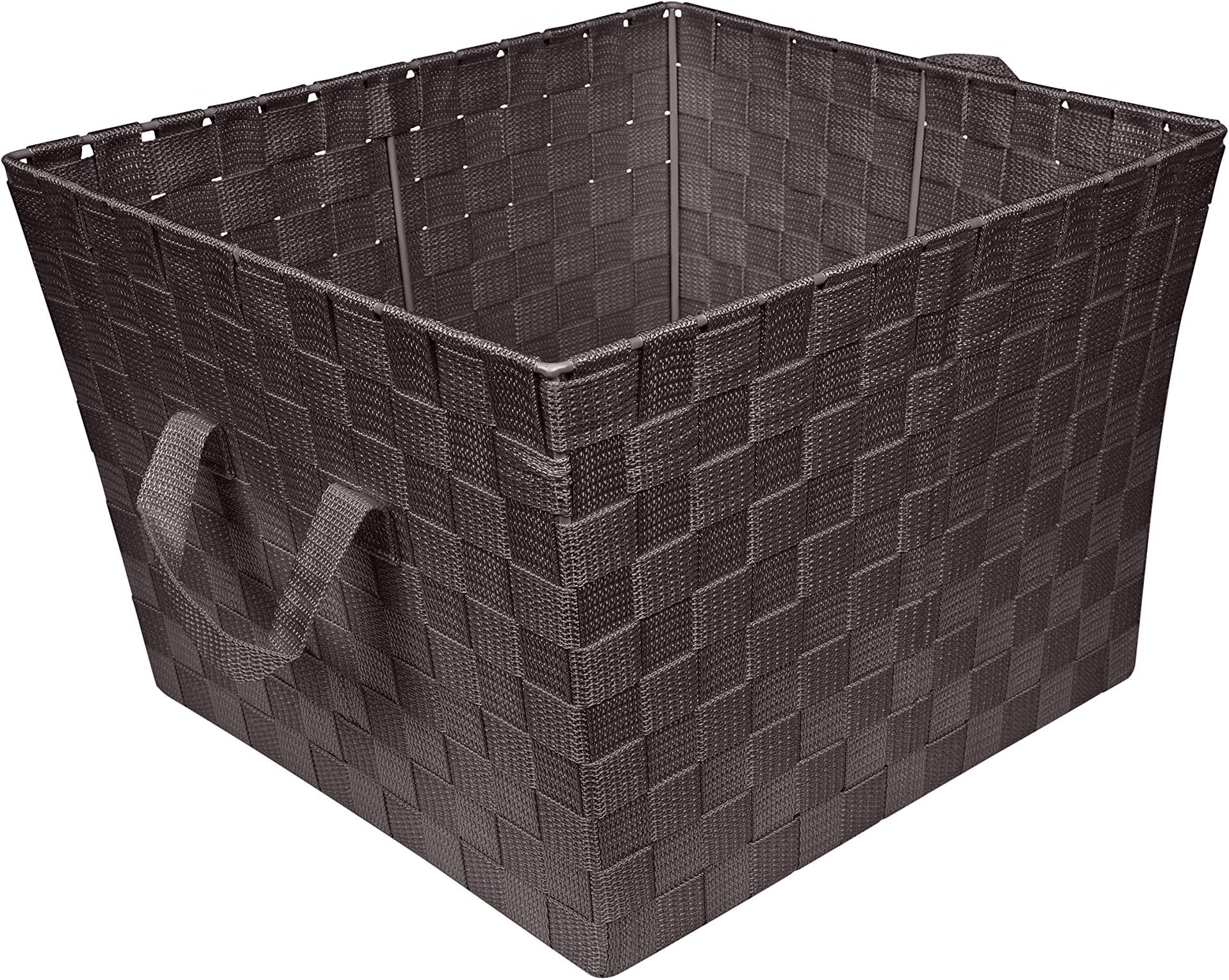 Simplify Large Woven Strap Tote | Decorative Storage Basket | 2 Handles | Organization | Closet | Bedroom | Bathroom | Nursery | Accessories | Toys | Gifts | 1 Pack | Chocolate