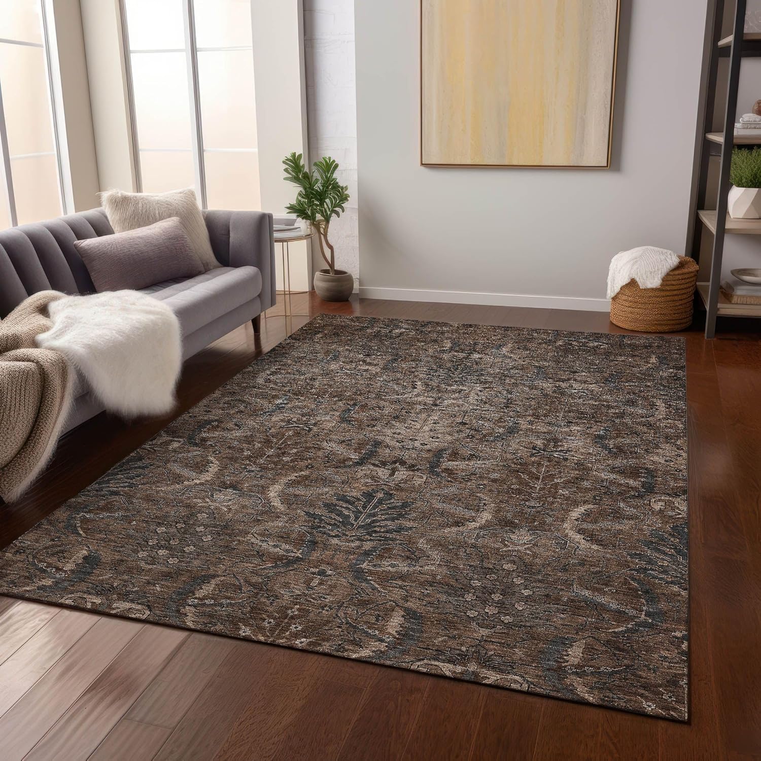 Addison Rugs Chantille ACN1082 Fudge 5' x 7'6" Indoor Outdoor Area Rug, Easy Clean, Machine Washable, Non Shedding, Bedroom, Entry, Living Room, Dining Room, Kitchen, Patio Rug