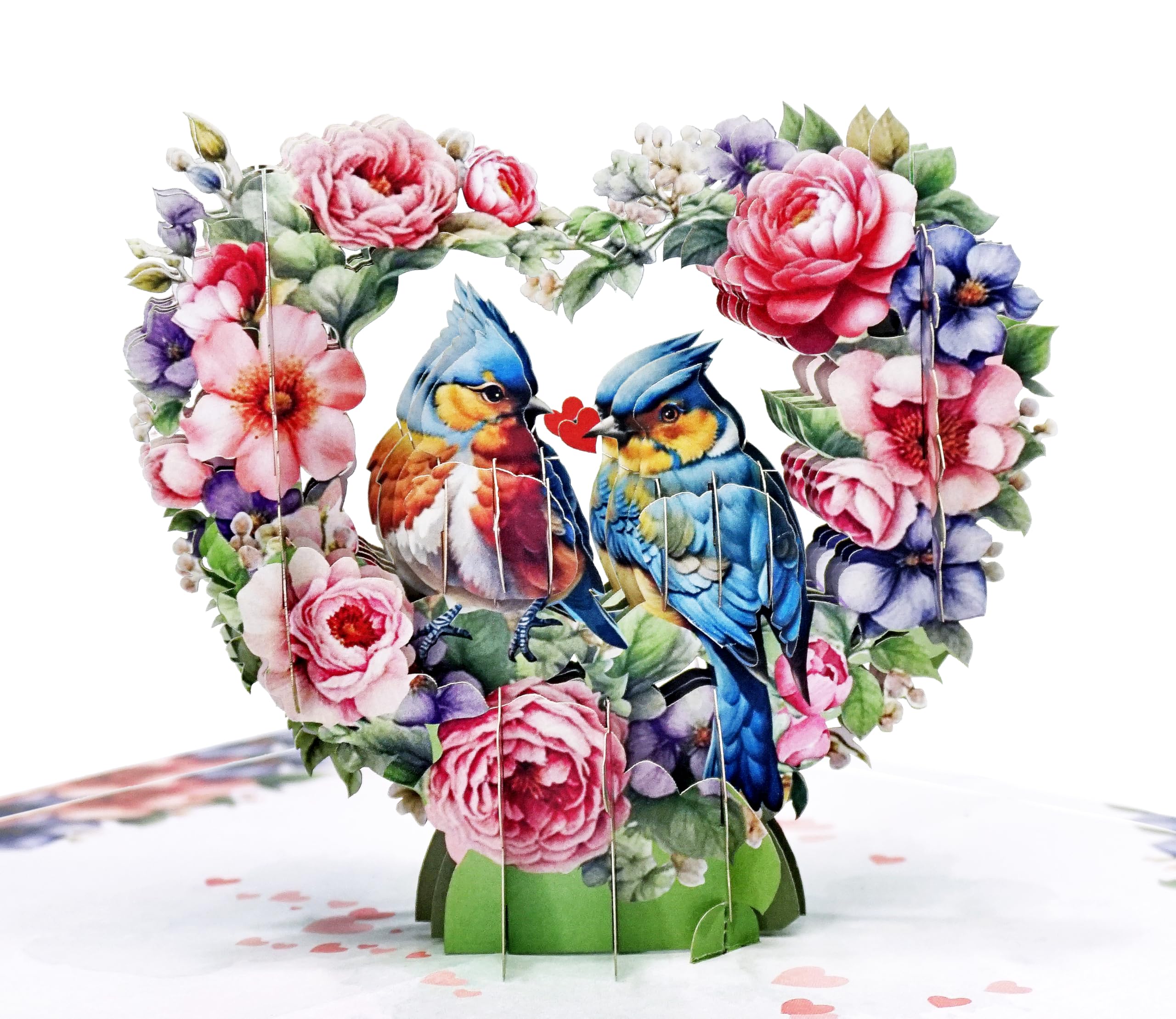 CUTPOPUP Flowers Heart w BlueJay Couple Pop Up Anniversary Cards