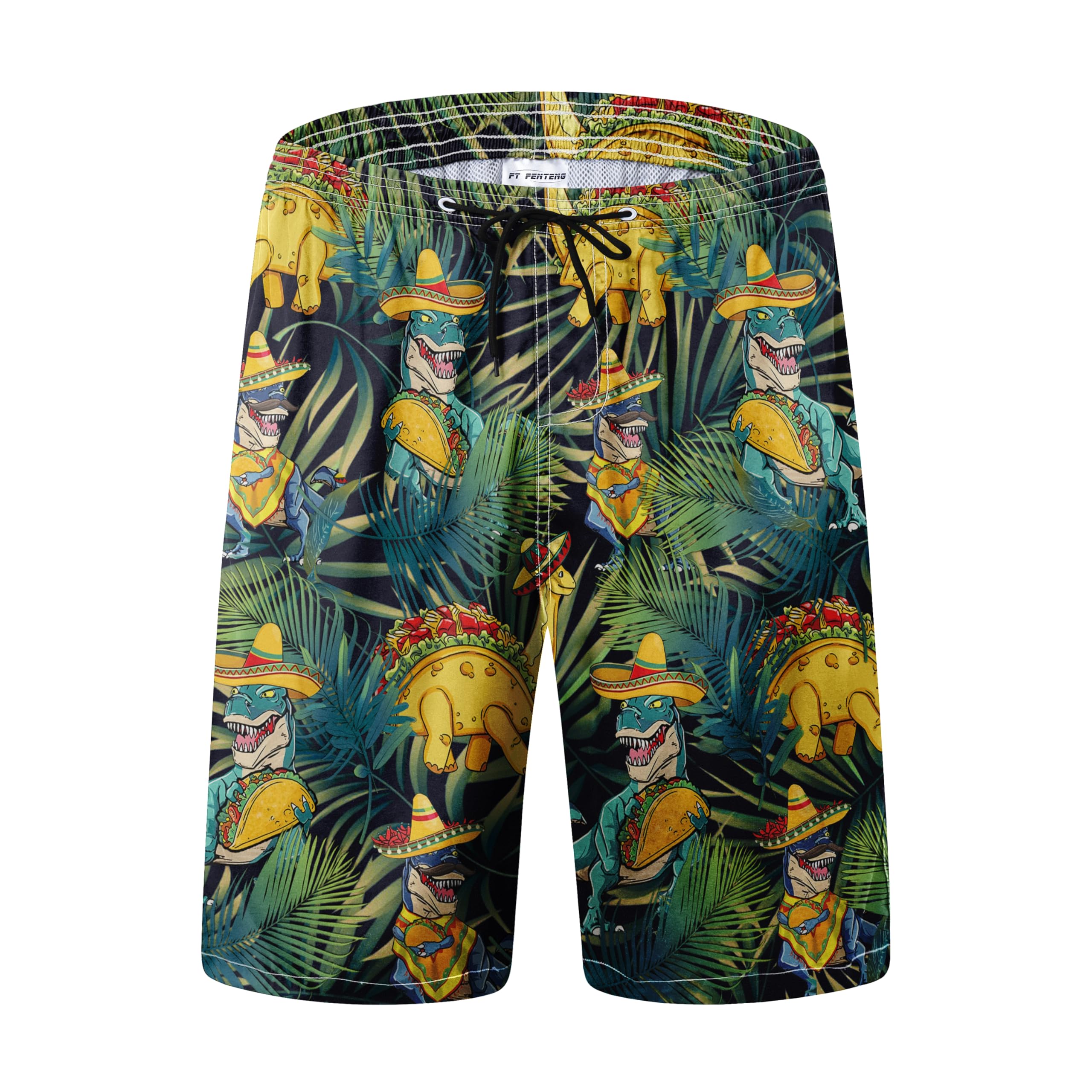 FT FENTENG Mens Swim Trunks Quick Dry Board Shorts with Mesh Lining, Breathable Surf Beach Shorts Swimwear Bathing Suits