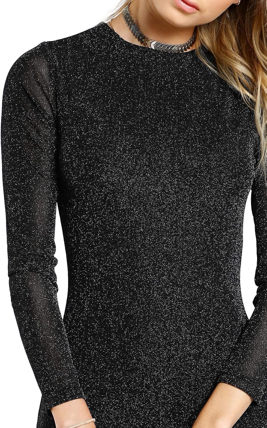 Floerns Women's Bodycon Sheer Mesh Glitter Mini Dress