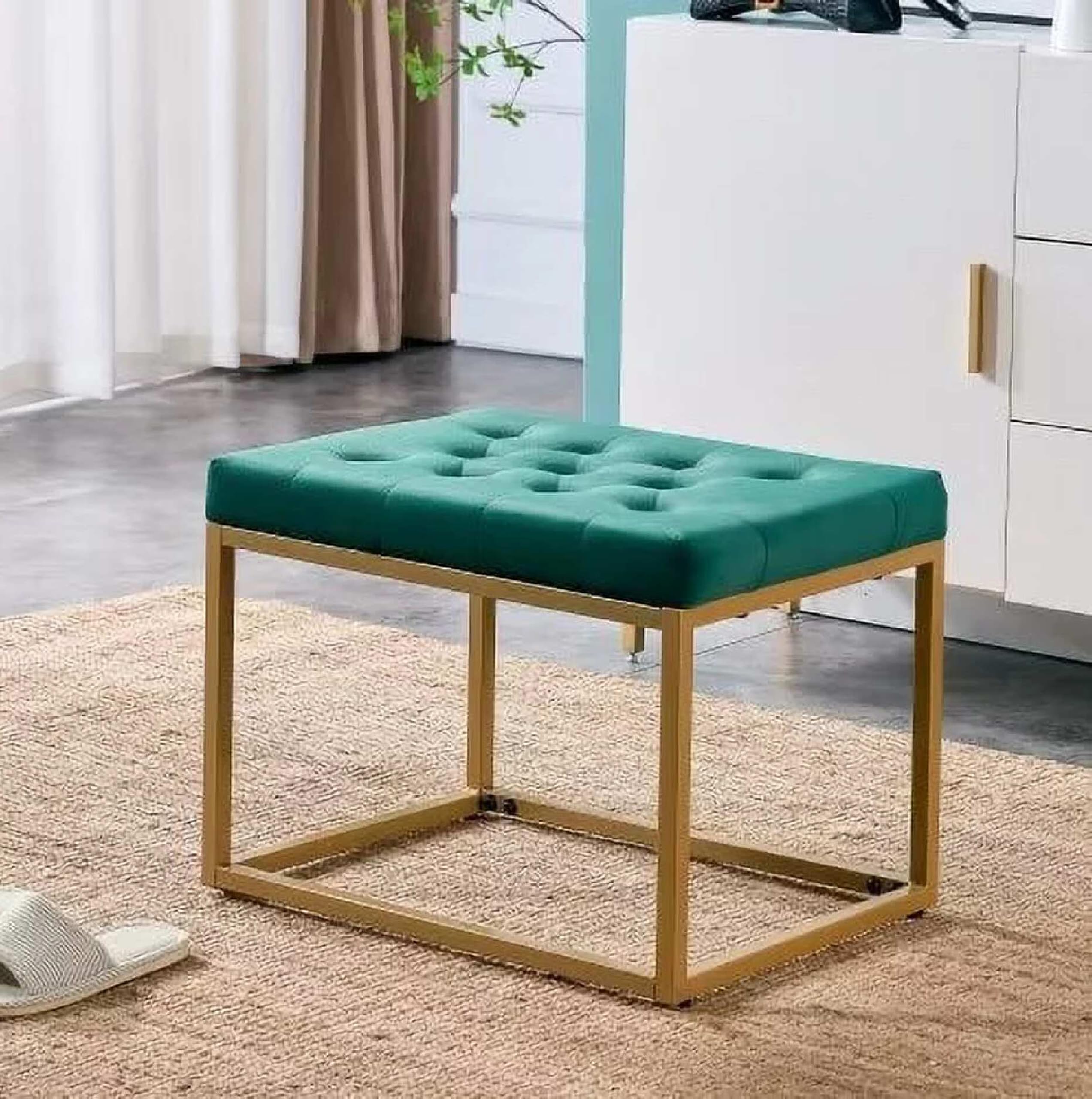 Dence Store Rectangle Ottoman Bench,Velvet Upholstered Chair with Golden Metal Frame,Makup Stool Padded Bench Chair Leisure Footstool for Bedroom -Dark Green (B0CNBF1S8B) Amazon Price History, Amazon Price Tracker