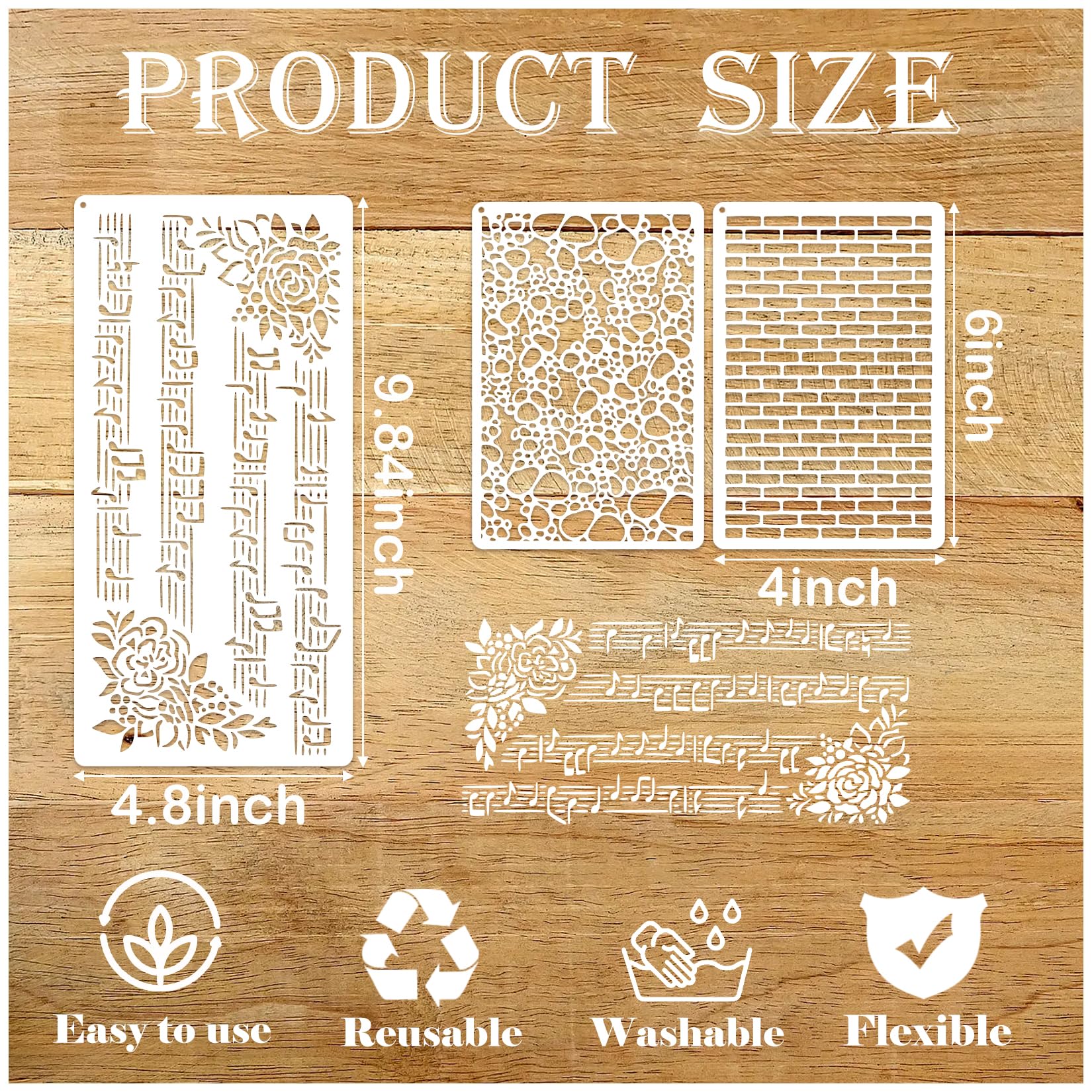 Plantillas reutilizables para álbumes de recortes para manualidades, notas musicales, ramas de ladrillo, fondo de lunares, plantillas de dibujo para pintar sobre muebles de madera, tela, tarjetas