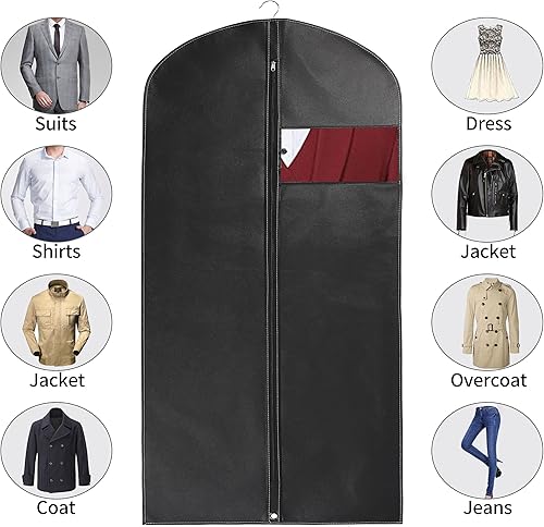 Vista 10 de Bolsas de ropa de 40 pulgadas, bolsa de traje para almacenamiento de ropa colgante, adecuada para almacenamiento de vestidos, trajes, abrigos