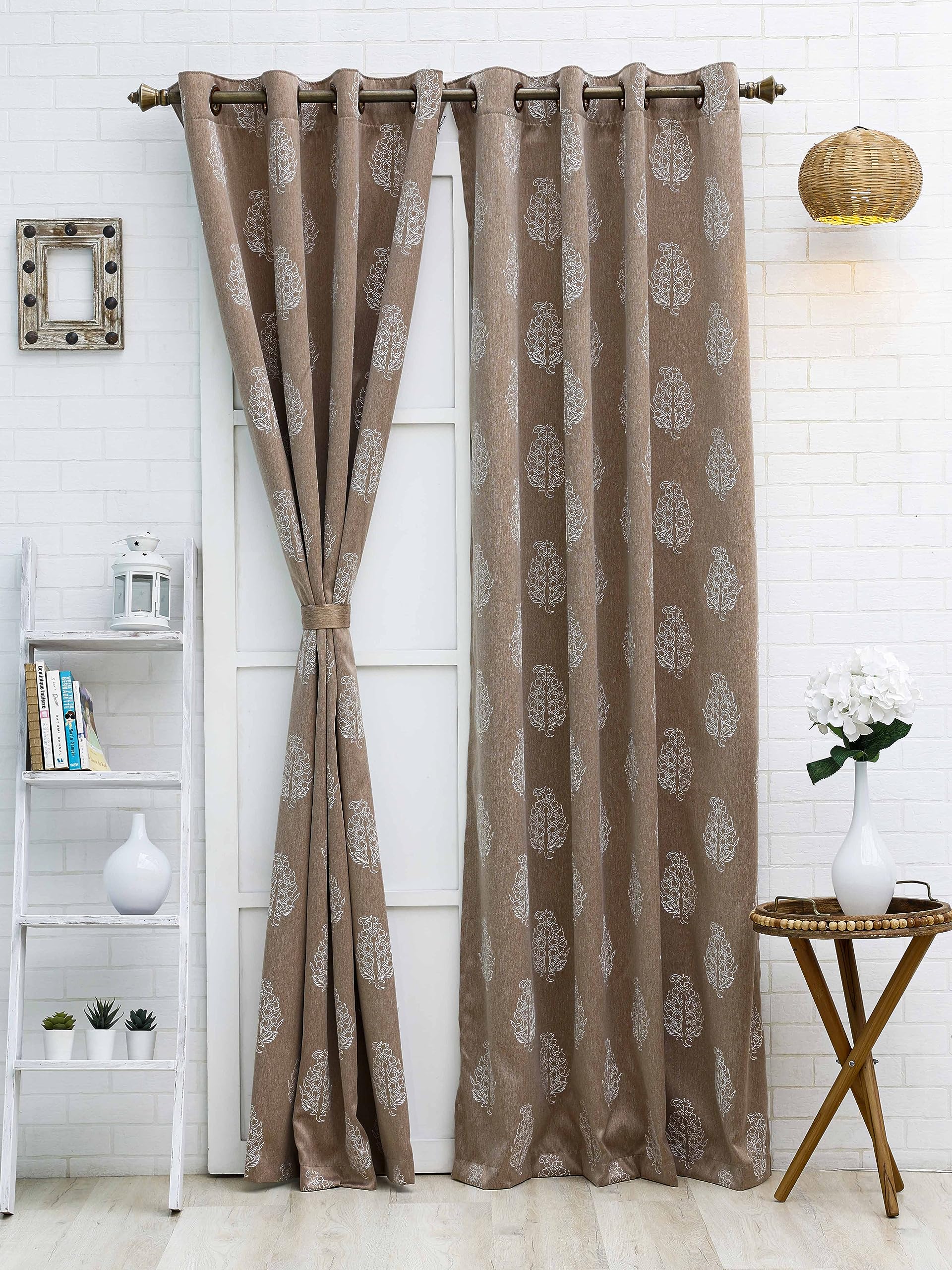 ARiANATarragona Paisley Embroidered Blackout Curtain (X Large Door - 9 ft - PK1, Beige)