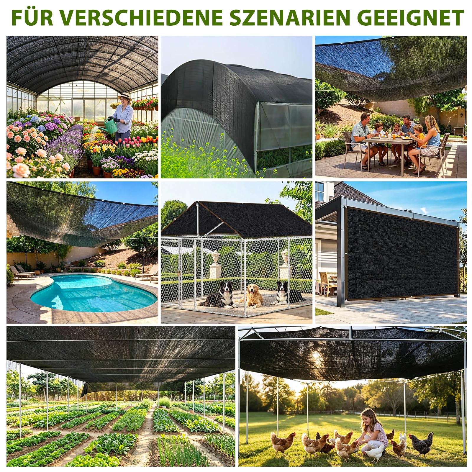 Voile d'ombrage - 4 x 7 m - Avec œillets - 70 à 90 % d'ombrage - Résistant aux UV - Filet d'ombrage pour protection des plantes, serre, grange, chenil, cour, toit, balcon et terrasse