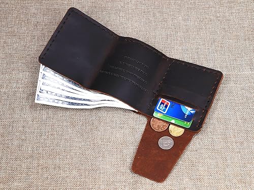 Miniatura 6 de ztellhim The Secret Life of Walter Mitty - Billetera de cuero genuino triple para hombre, billetera de cuero vintage hecha a mano para hombre, cuero