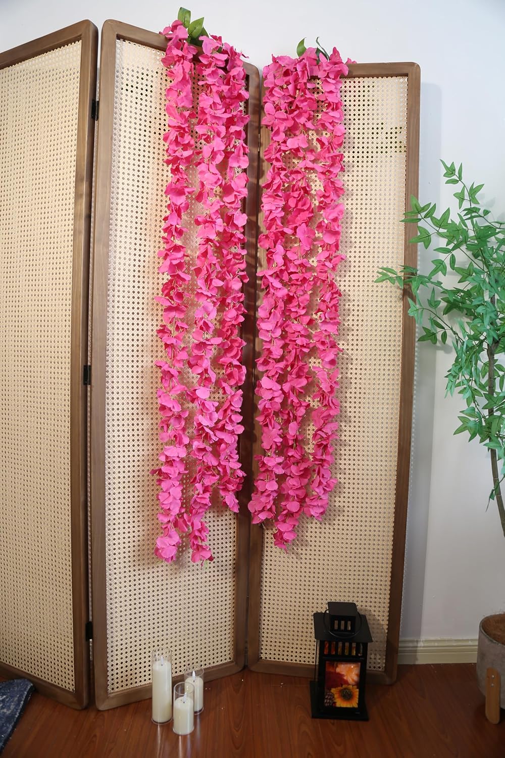 IPOPU Hot Pink Wisteria Hanging Flowers Garland 6.4FT Wisteria Garland Hanging Flowers for Decoration for Wedding Arch, Backdrop, Garden Party Decor, 3 PCS (Hot Pink)