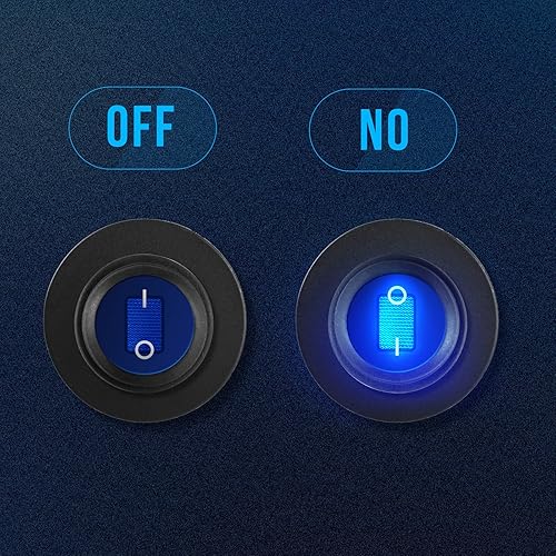 Miniatura 4 de Interruptor de palanca de 12 voltios, impermeable, 2 unidades, panel de interruptor basculante redondo con luz LED azul con 6 terminales de fusión