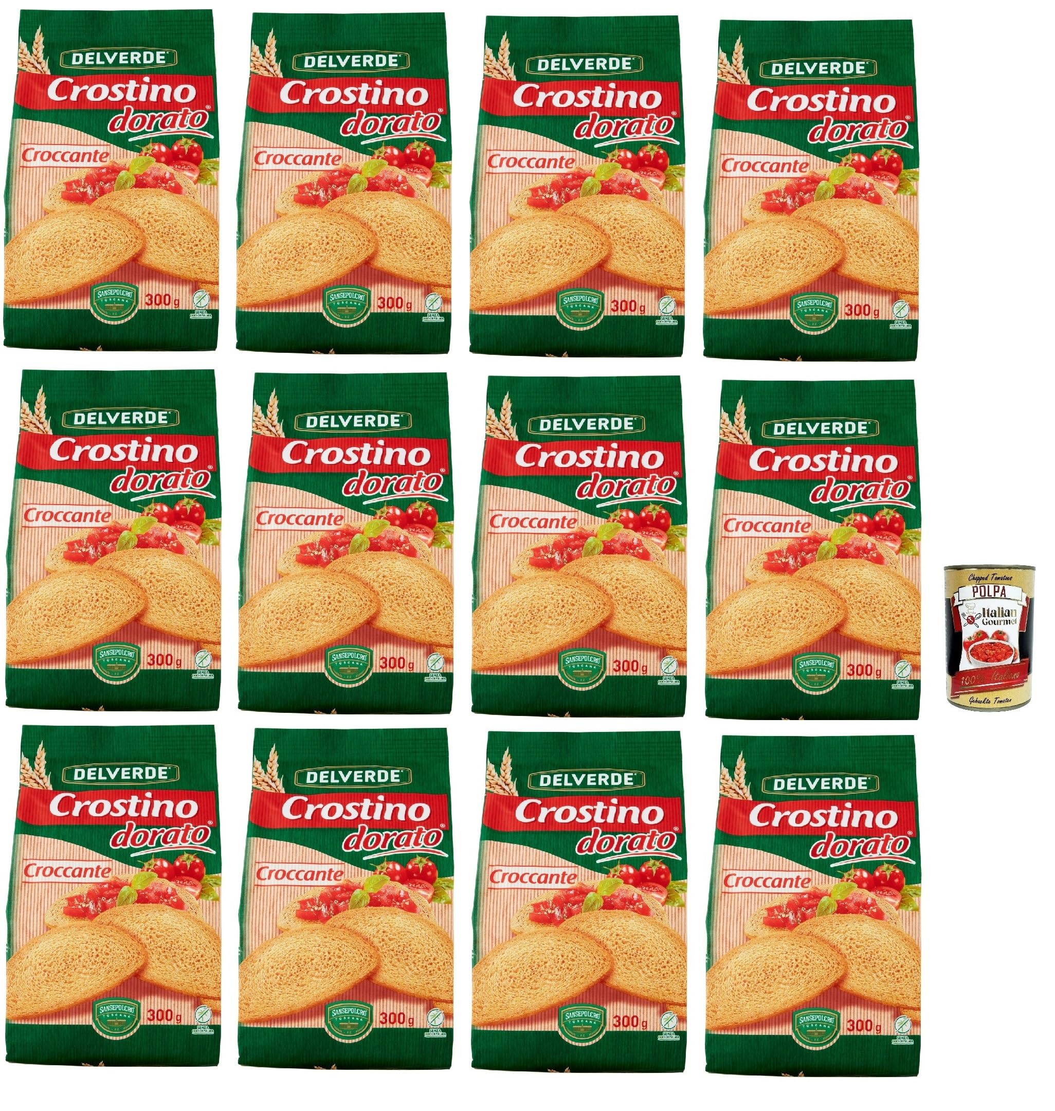 Delverde Crostino Dorato Croccante Croccante Snack Croccante dorée 12 x 300 g + Italian Gourmet Polpa 400 g