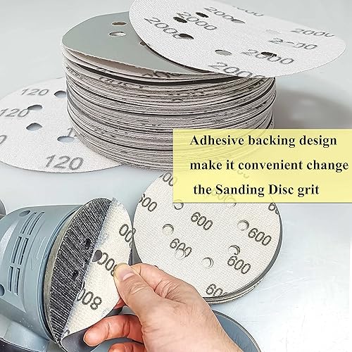Miniatura 6 de 50 discos de lijado de gancho y bucle #120-#2000 de 5 pulgadas, 8 agujeros, grano 1202403204006008001000120015002000 compatible con lijadora orbital