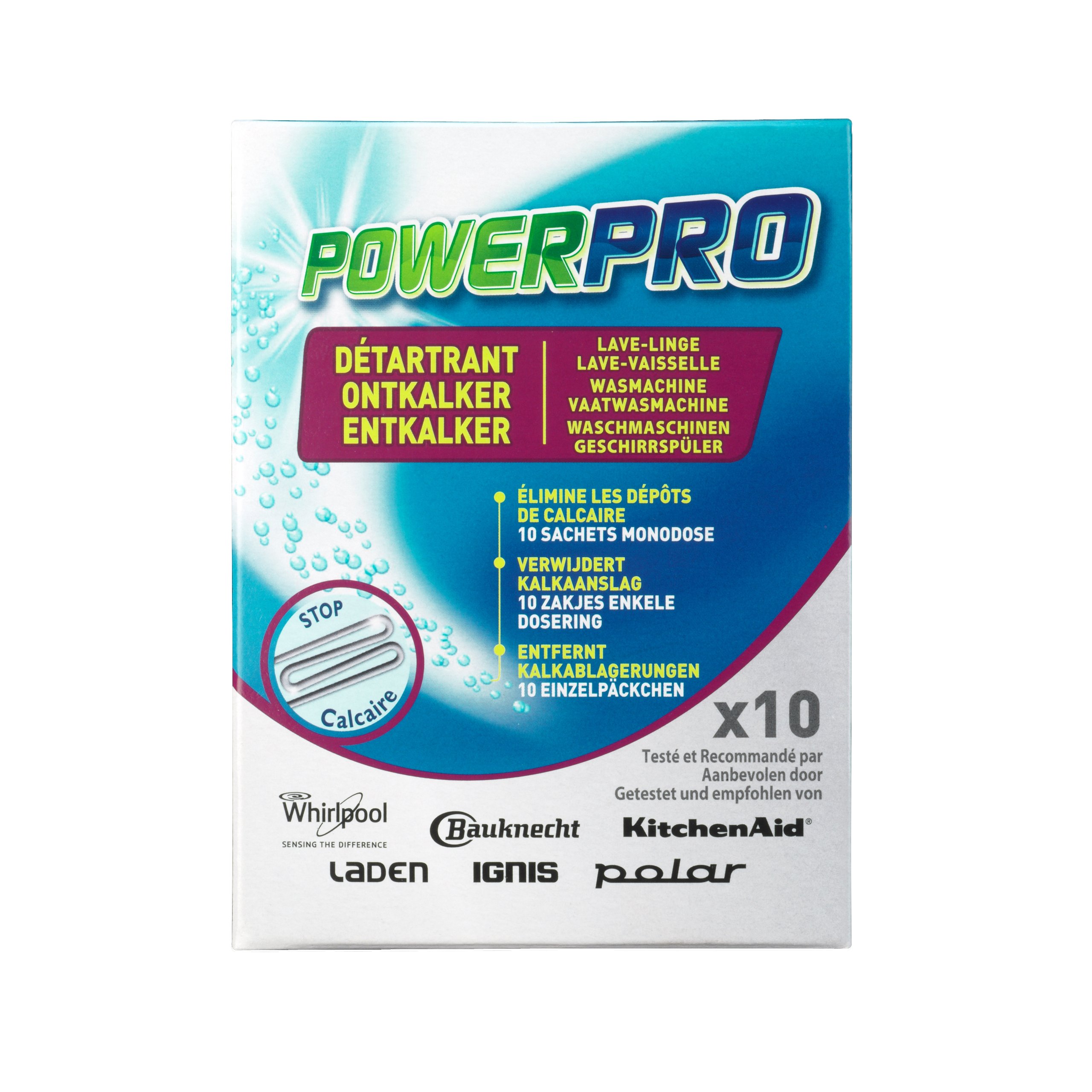Wpro DDU100 Boite de 10 sachets (de 50g chacun) détartrants monodose pour lave-vaisselle et lave-linge