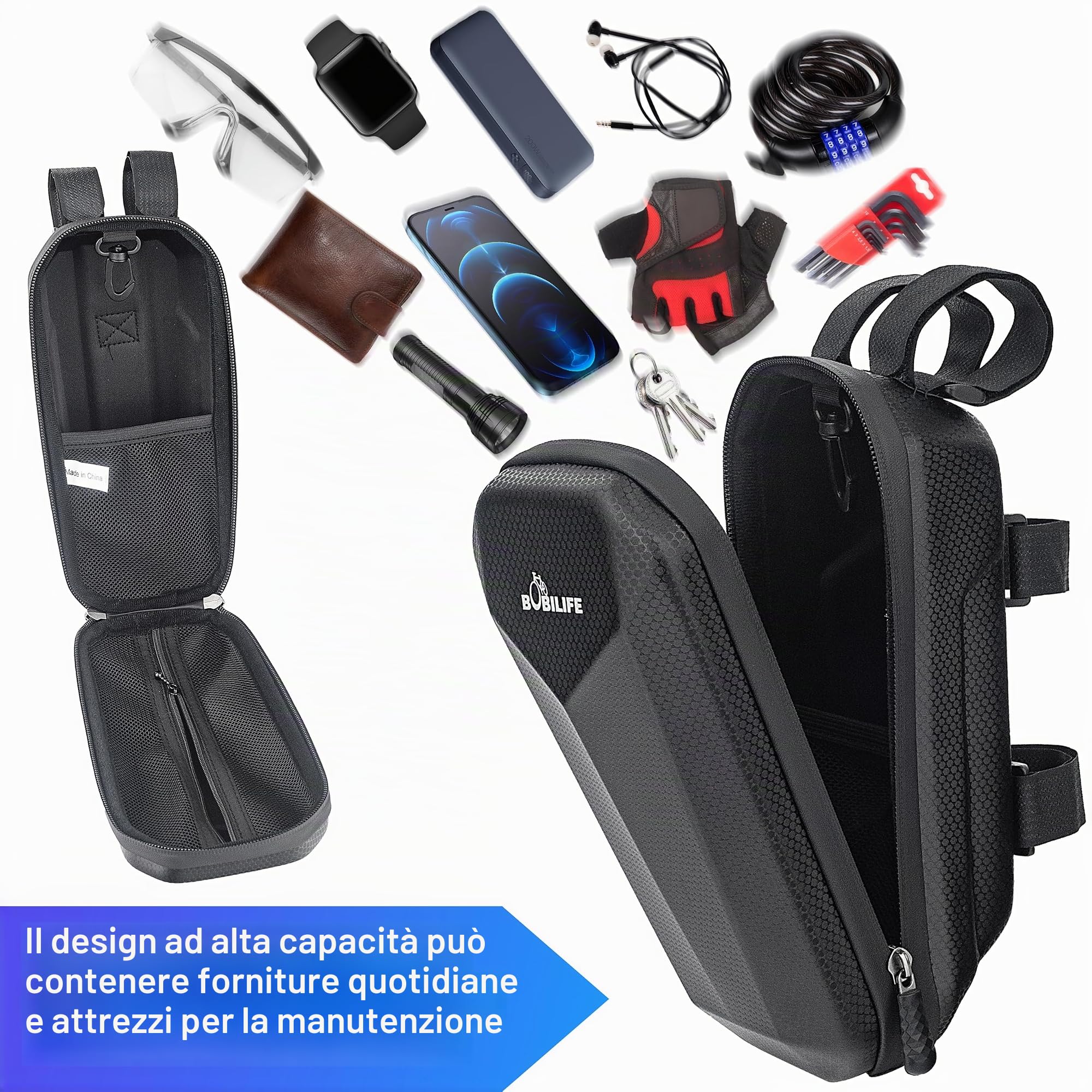 Borsa impermeabile per manubrio della bicicletta, in EVA, borsa portaoggetti per monopattino, borsa da manubrio rigida in EVA