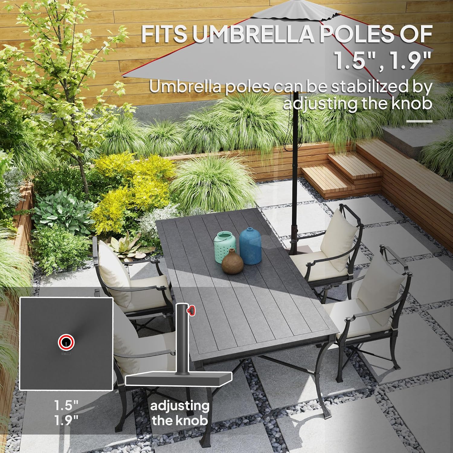 Outsunny Patio Umbrella Base, 40 lbs Concrete Heavy Duty Umbrella Base, Outdoor Umbrella Stand Patio Umbrella Holder for 1.5"/1.9" Umbrella Poles for Outdoor, Lawn, Poolside, Black