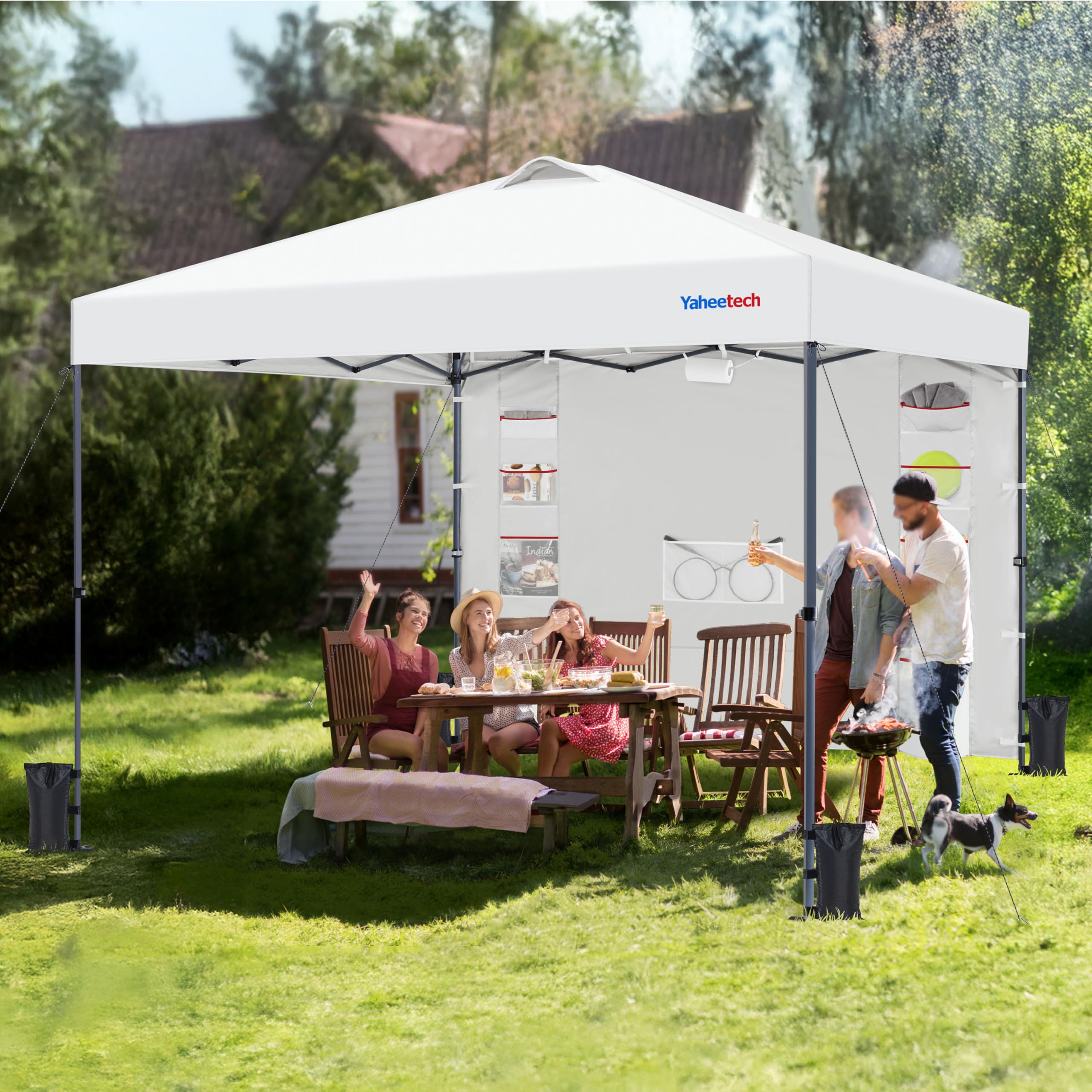 Yaheetech Tonnelle de Jardin Pop-up, Tonnelle Pliante Imperméable avec Parois Latérale, Barnum Pliant Anti-UV en Hauteur Réglable pour Jardin Terrasse Camping