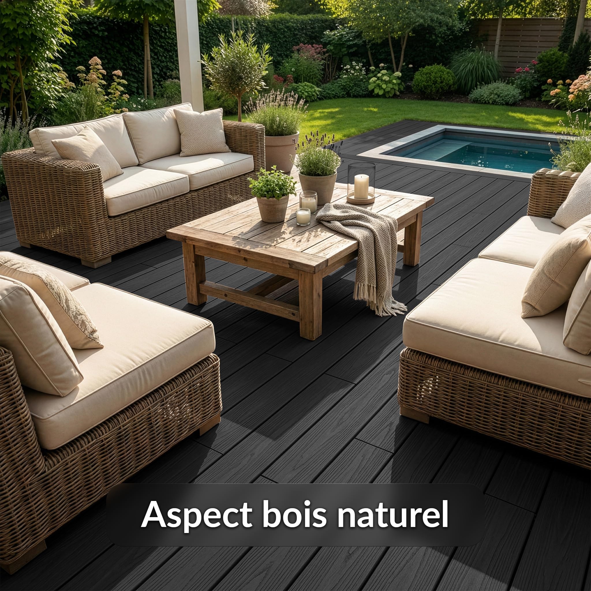 KARAT Lames de terrasse WPC Crown 220 × 14,6 cm – kit Complet 2 m² à Structure alvéolaire, avec sous-Structure & matériel de Montage, résistantes aux intempéries & aux UV (Anthracite, 220 × 14,6 cm)