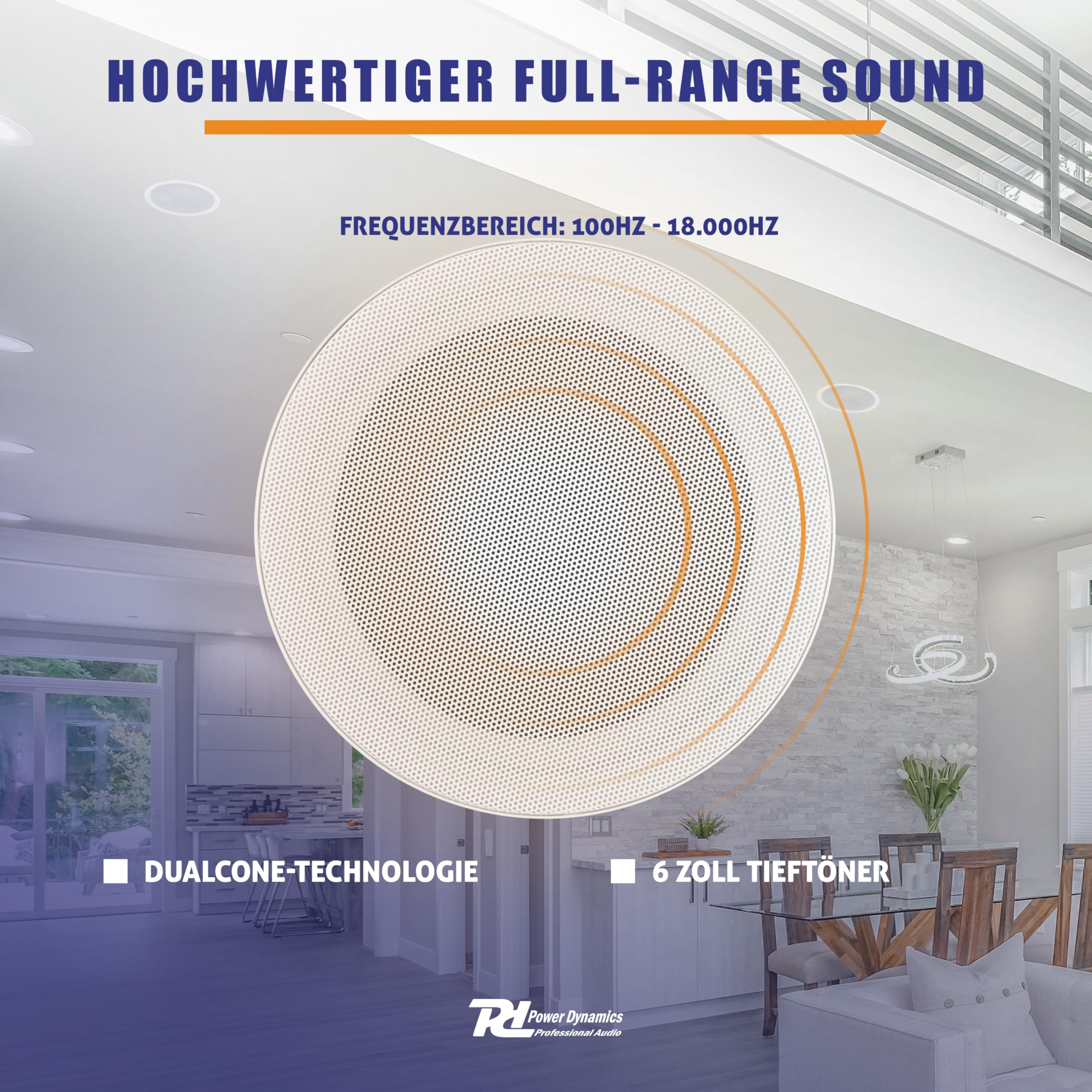 Power Dynamics MSLP65 - Deckenlautsprecher Wasserdicht, 100 Watt, IPX5 Einbaulautsprecher Decke Outdoor, Flach & Randlos – 8 Ohm, 170mm x 74mm, Ceiling Speaker - Weiß