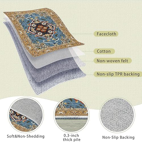 Miniatura 4 de Alfombra retro bohemia chic de 5 x 7 pies, lavable grande para sala de estar, ultra suave, antideslizante, alfombra de dormitorio, alfombra tribal