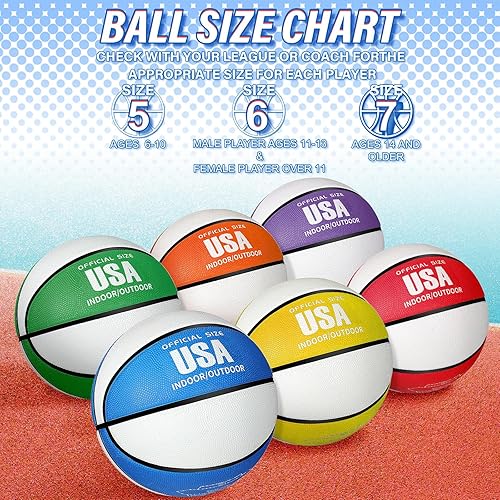 Miniatura 3 de Lenwen Baloncesto de goma de 12 piezas de baloncesto a granel de tamaño oficial con bomba para práctica de juego, entrenamiento de calle, regalo