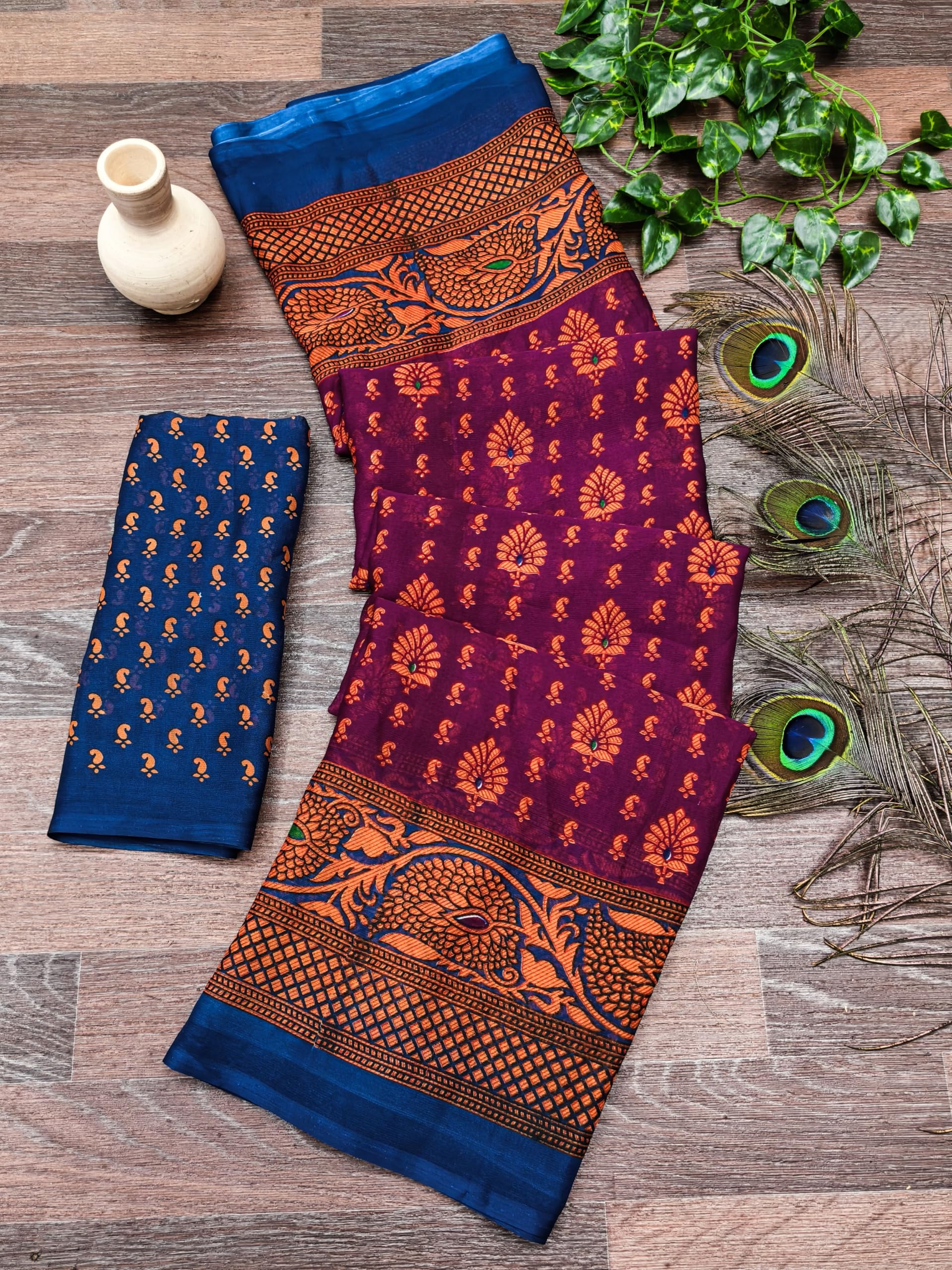 Women Soft Saree With Blouse Piece_freesize (1365_Blue_Wine_Baz)-image-40