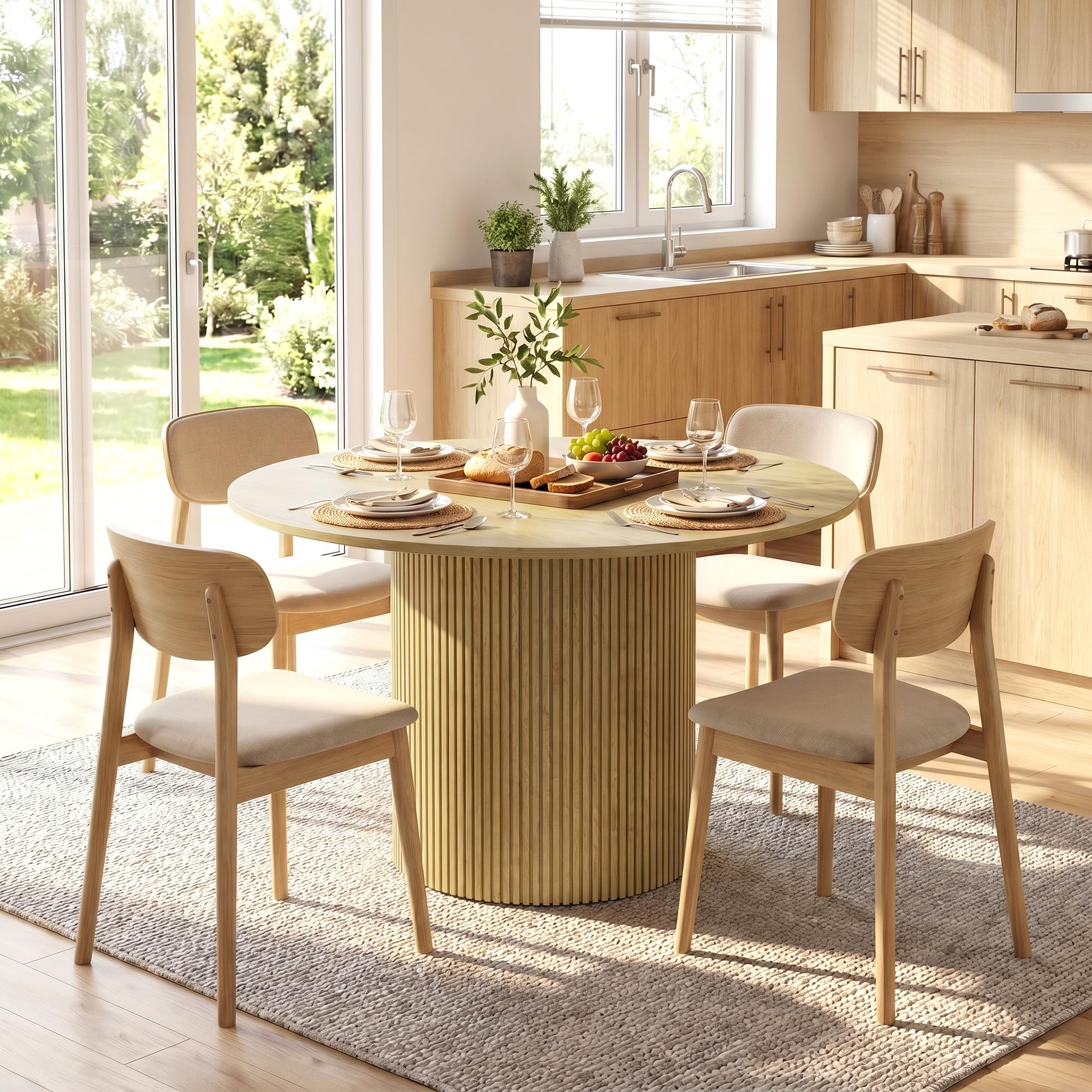 HOMCOM Mesa de Comedor Redonda Base Cilíndrica para 4-6 Personas Roble | Mesa de Cocina , Base Acanalada, Marco Metálico, para Sala de Estar, Carga 100 kg