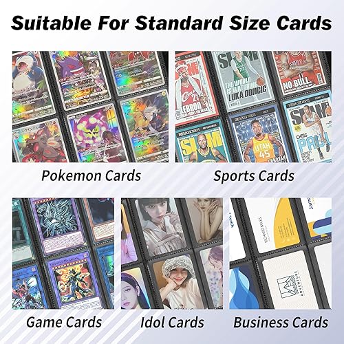 Miniatura 6 de Carpeta de tarjetas coleccionables con cremallera premium compatible con tarjetas de Pokémon y tarjetas deportivas, 9 bolsillos y 540 ranuras