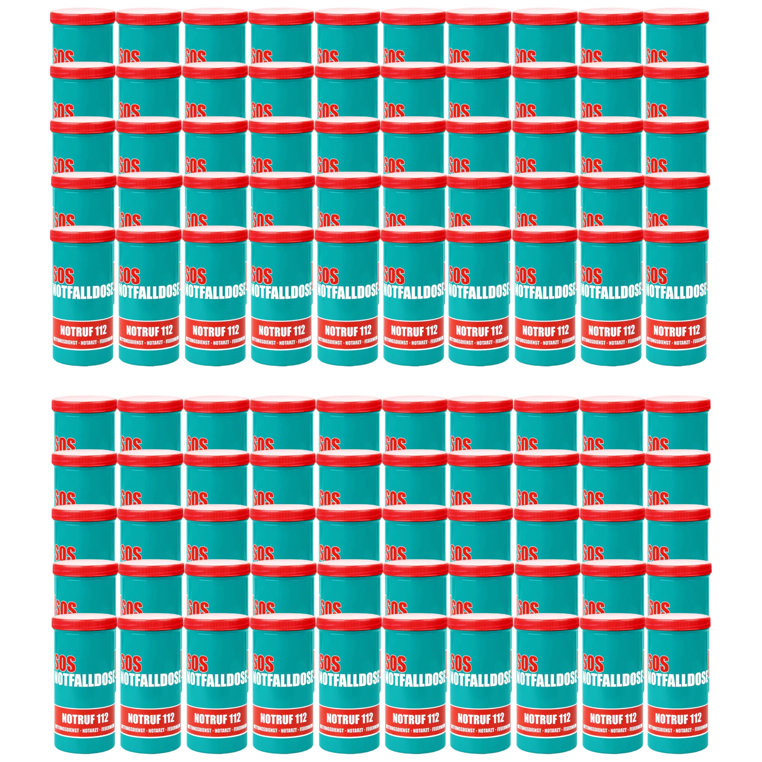 100x Notfalldose | MADE IN GERMANY | Notfallbox für den Kühlschrank | SOS Patientendose mit Rettungsaufkleber & Infoblatt für Apotheke & Pflegedienst