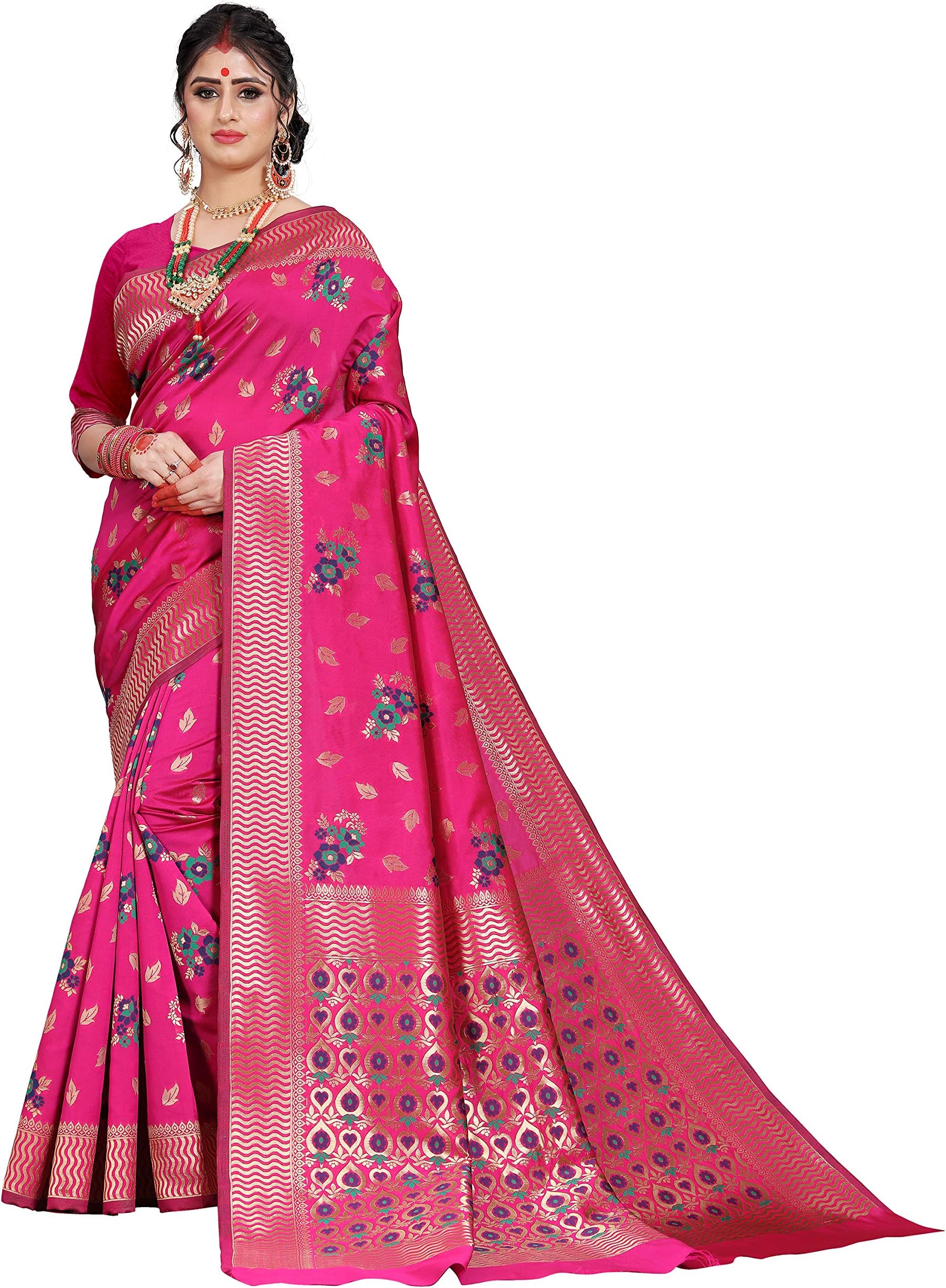 Being Banarasi Banarasi Synthetic with Blouse Piece Saree (1874_A_Pink_5.5 Meters)