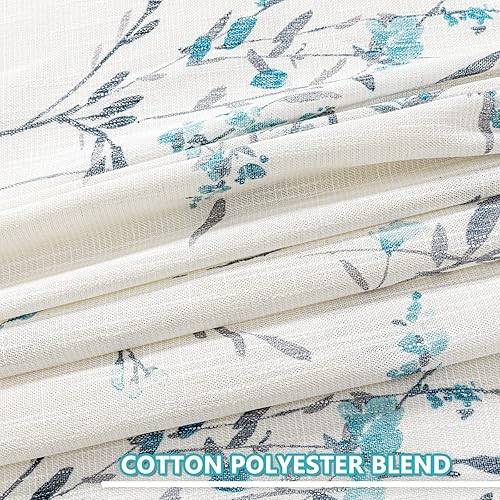Miniatura 6 de MYSKY HOME Cortinas de sala de estar de 108 pulgadas de largo para ventanas, cortinas de lino traslúcido mezclado con estampado floral, privacidad