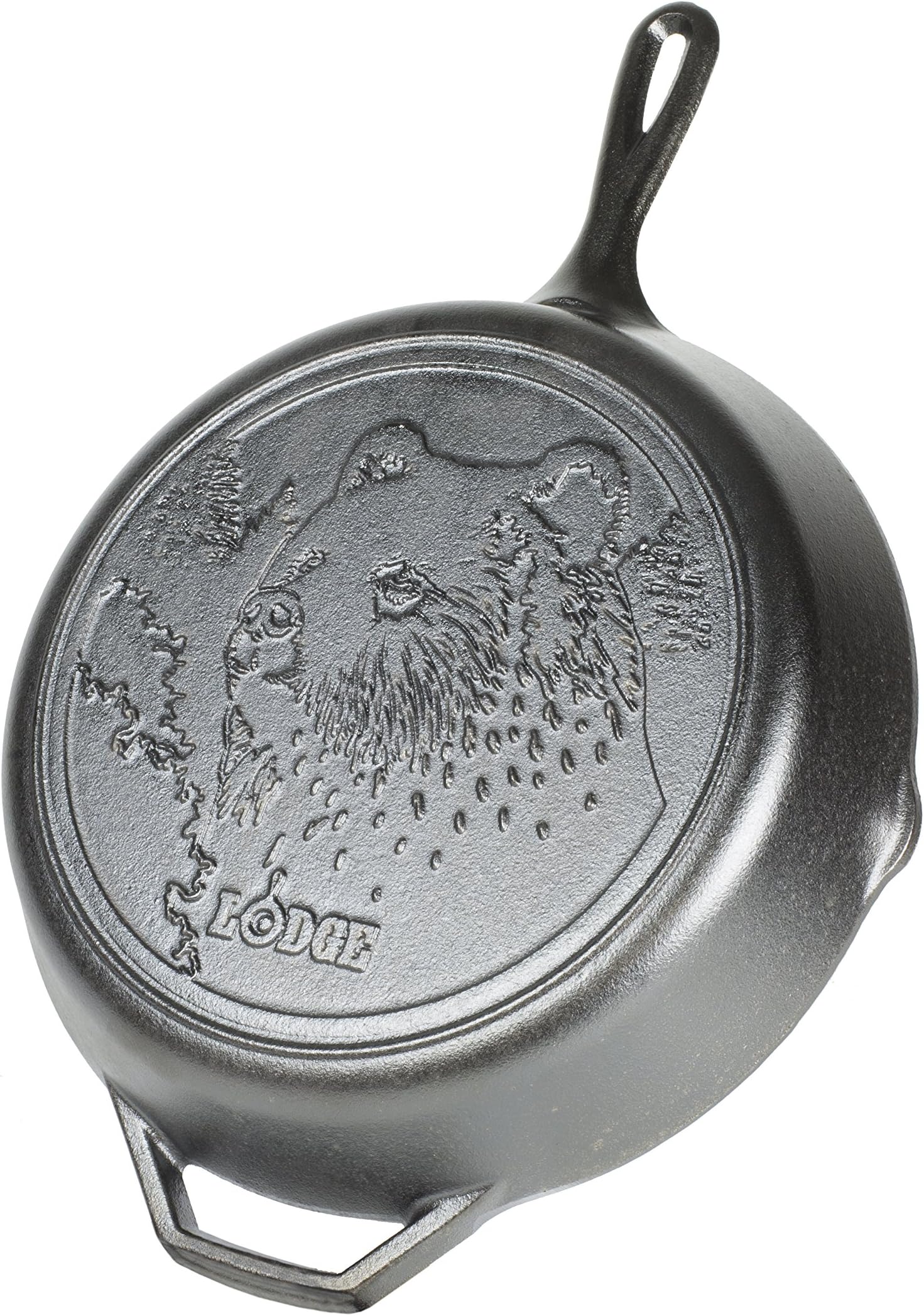 Lodge L10SKWLBR Wildlife Series-12 Inch Seasoned Cast Iron Skillet with Bear Scene and Assist Handle, 12", Black