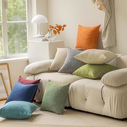 Miniatura 6 de Demetex Juego de 2 fundas de almohada decorativas de otoño de 24 x 24 pulgadas, almohadas de lino suave con textura para cama, sofá, sala de estar,