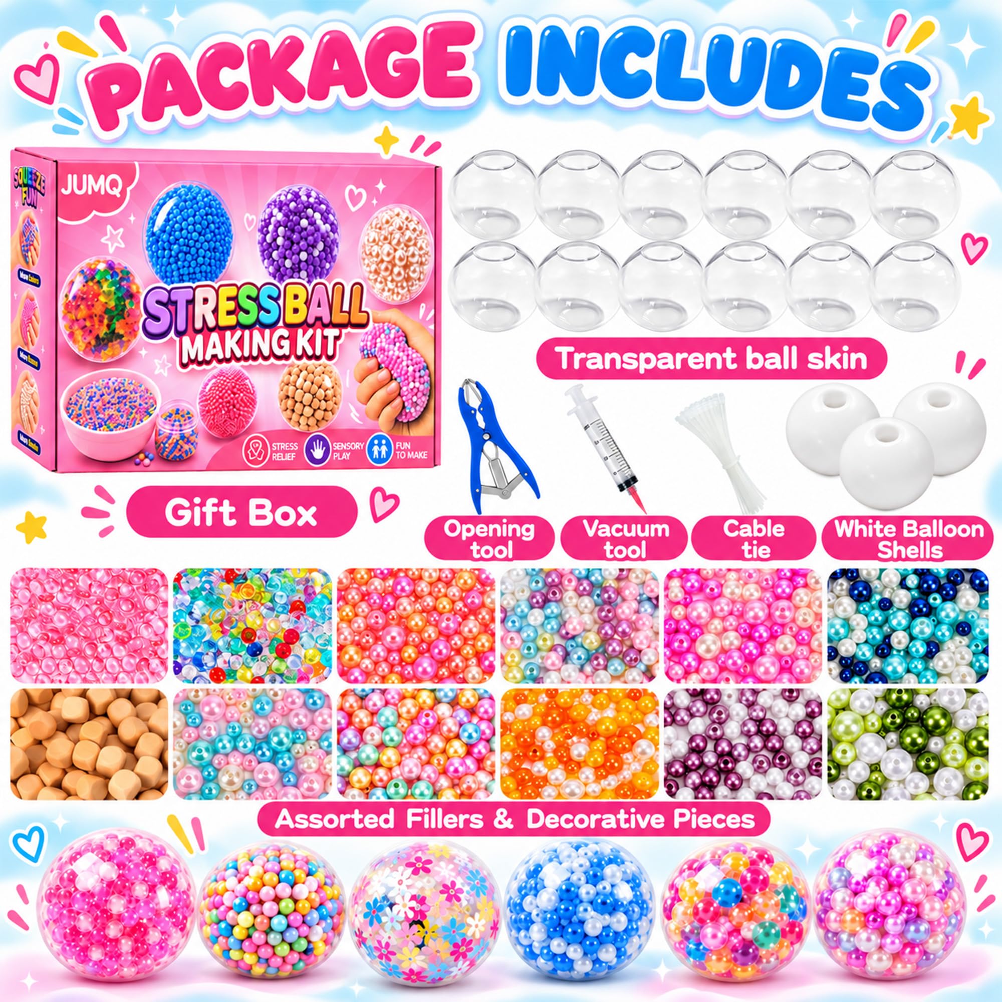 Kit fai da te per creare palline antistress, 16 pezzi con riempitivi di