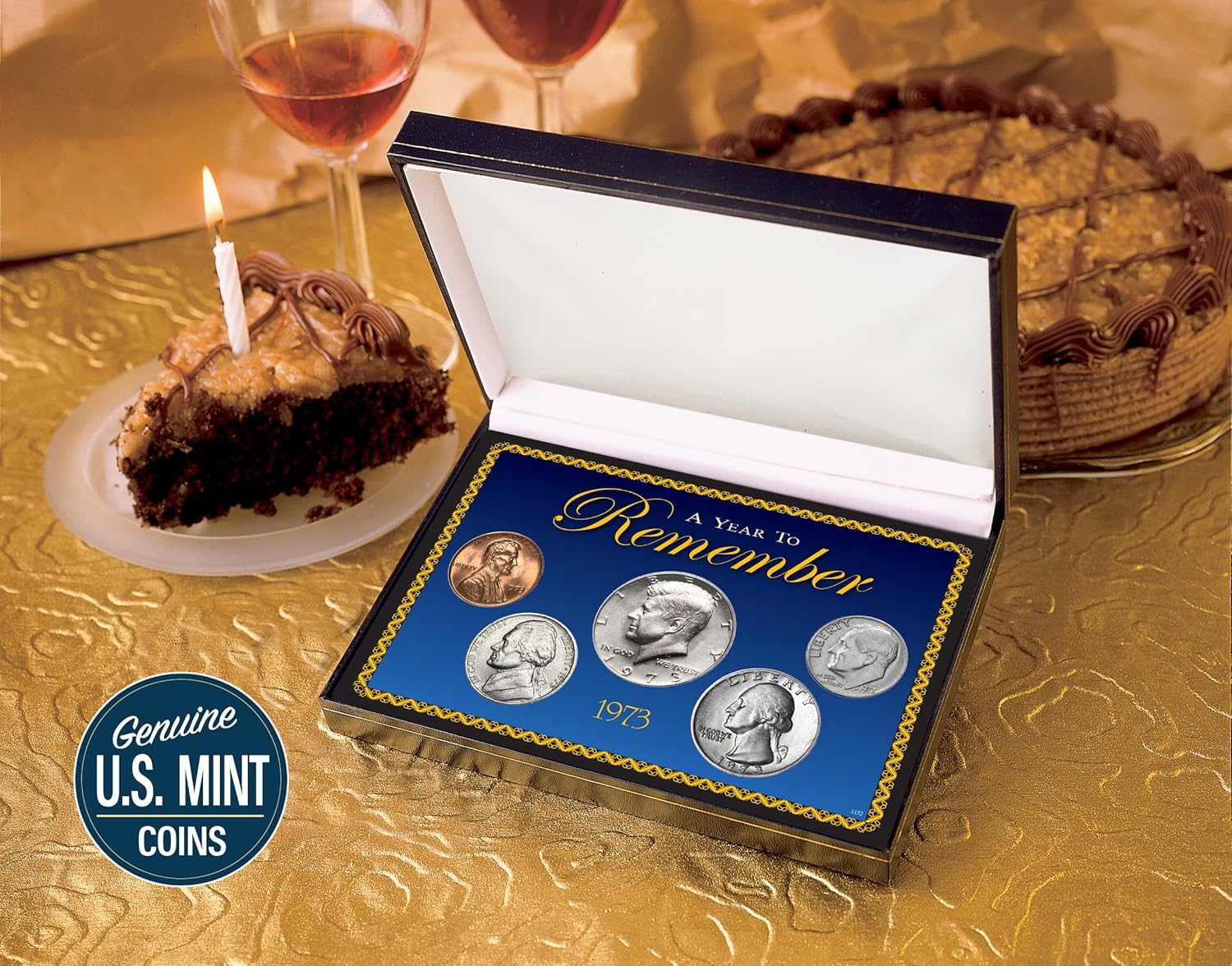 American Coin Treasures 1973 Year To Remember Birthday Anniversary US Penny, Nickel, Dime, Quarter, Half Dollar Box Set Circulated
