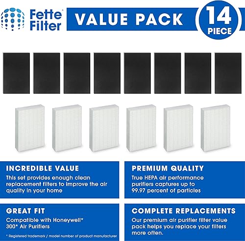 Miniatura 2 de Fette Filter Juego - Filtro HEPA para purificador de aire Honeywell HPA300, HPA304, HPA8350, HPA5350, HPA5300B. 6 Hepa + 8 prefiltros