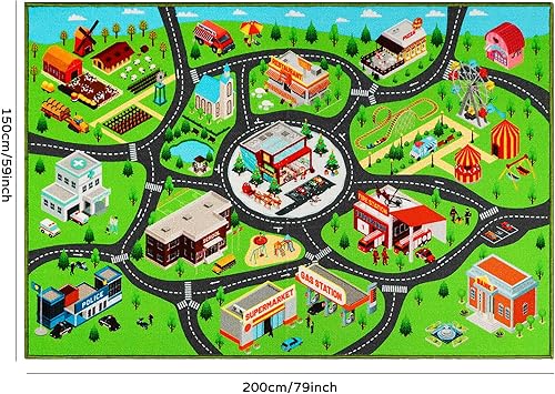 Miniatura 2 de Alfombra de juego para niños, alfombra antideslizante para niños, sala de juegos, dormitorio, alfombra de coche para niños para jugar con autos y